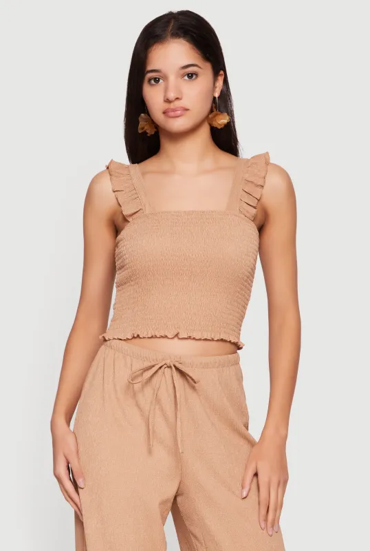 Ruffle Strap Smocked Crop Top made by Rainbow
