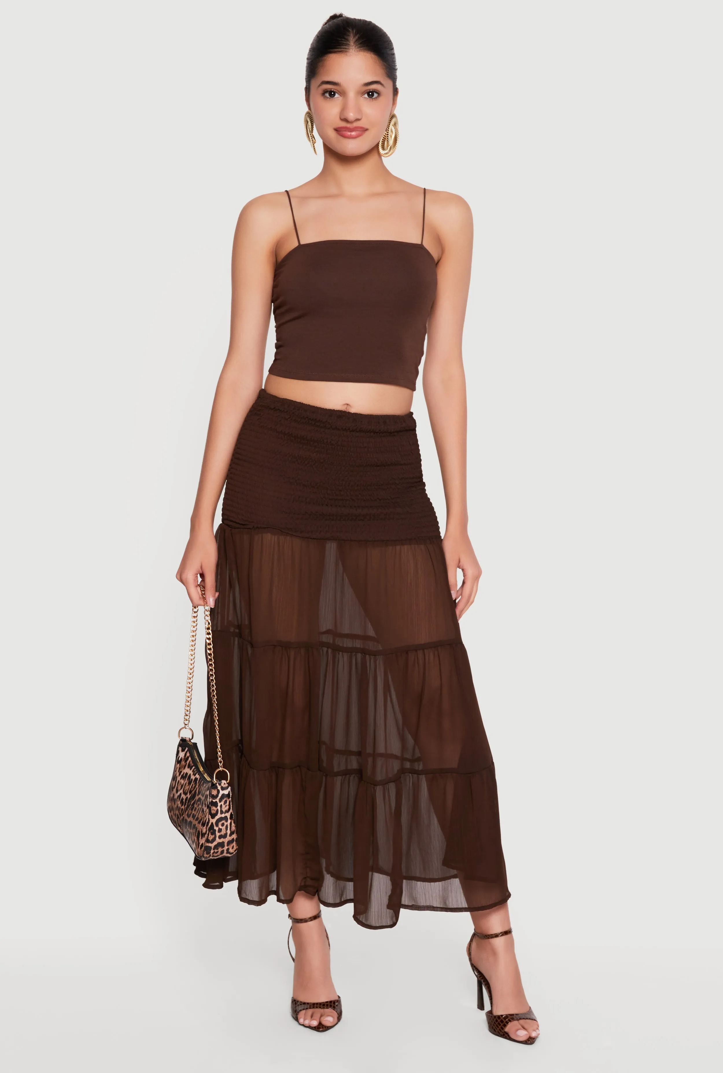 Smocked Waist Ruffle Tiered Maxi Skirt sold by Rainbow
