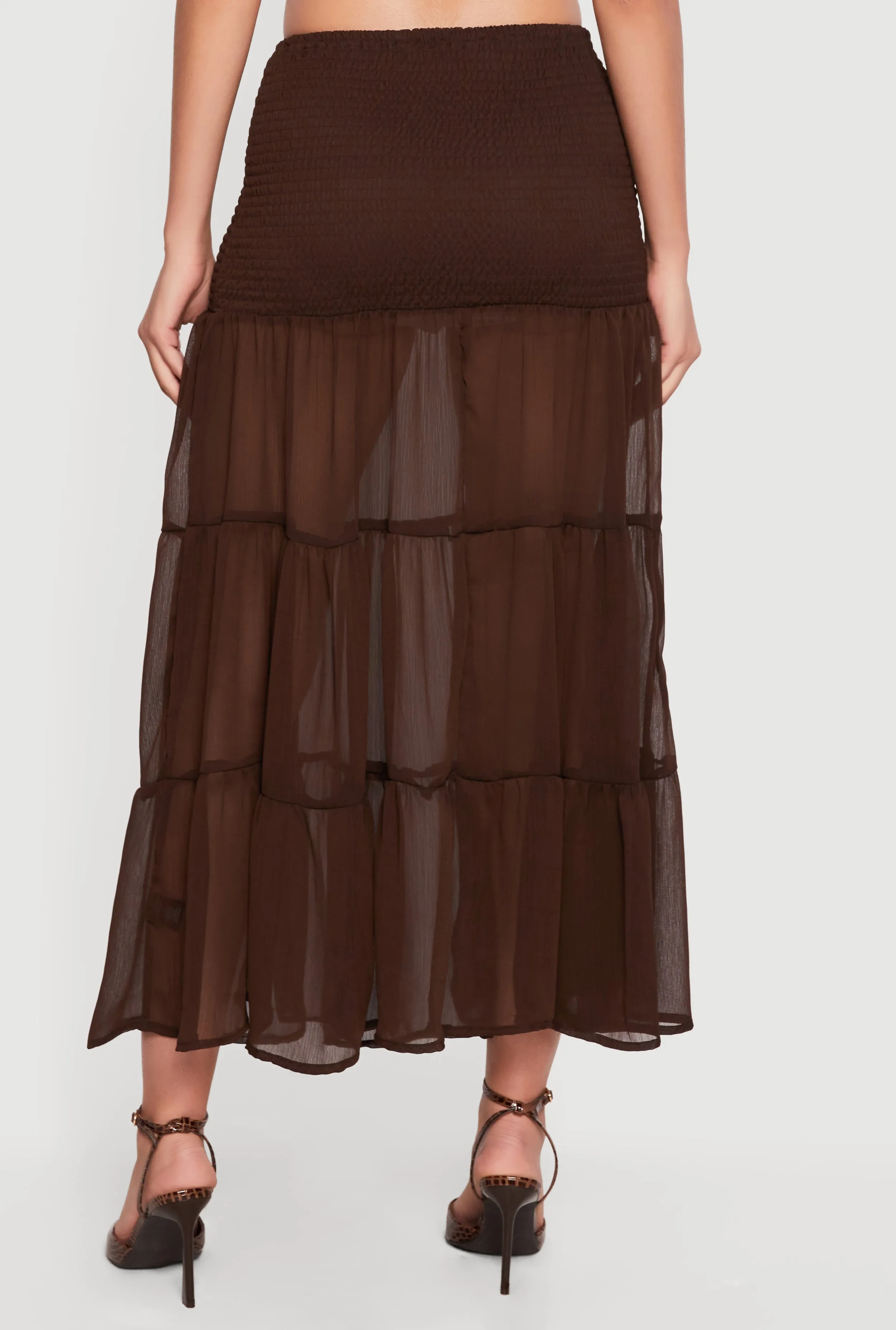 Smocked Waist Ruffle Tiered Maxi Skirt sold by Rainbow product image thumbnail 5