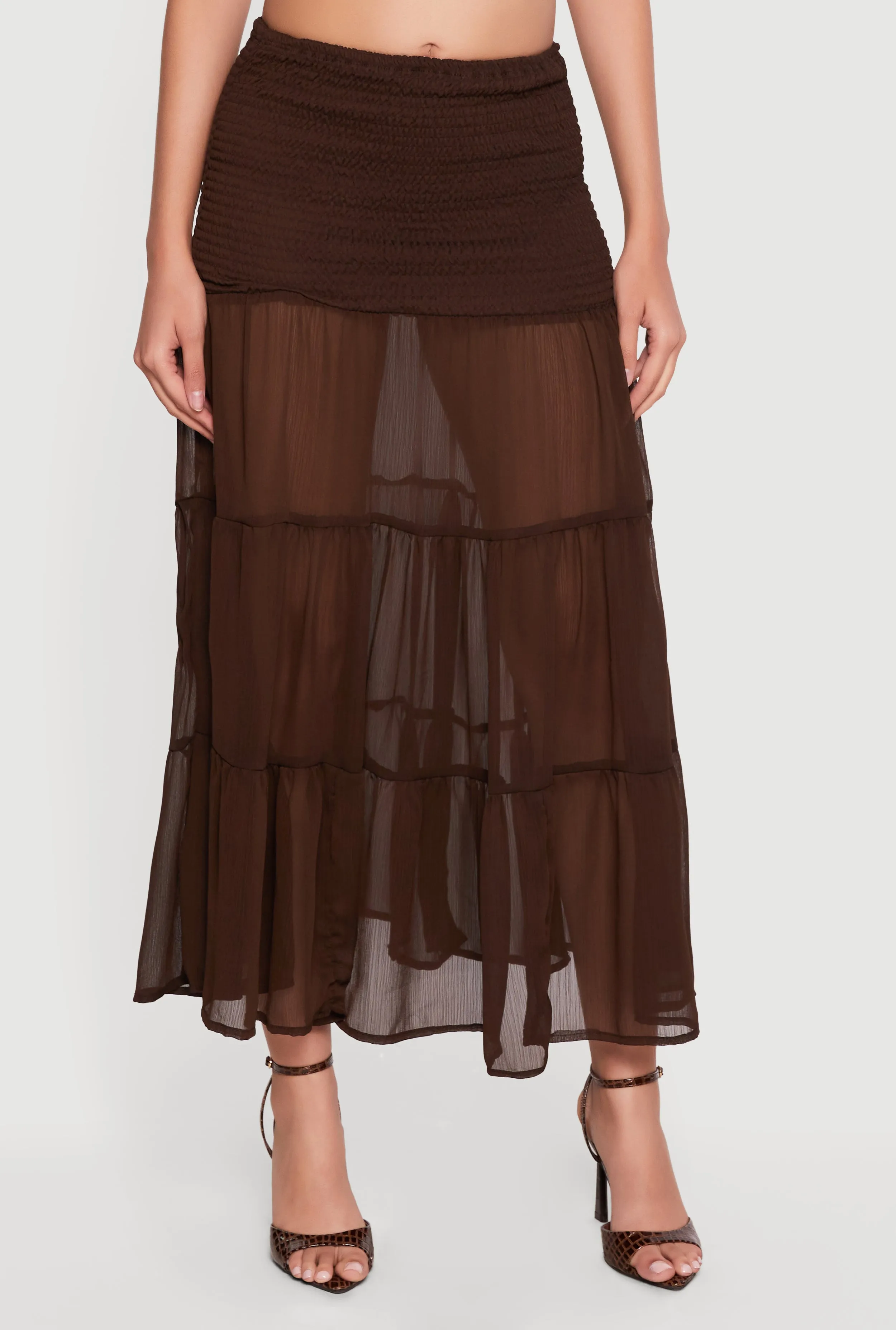 Smocked Waist Ruffle Tiered Maxi Skirt sold by Rainbow product image thumbnail 3