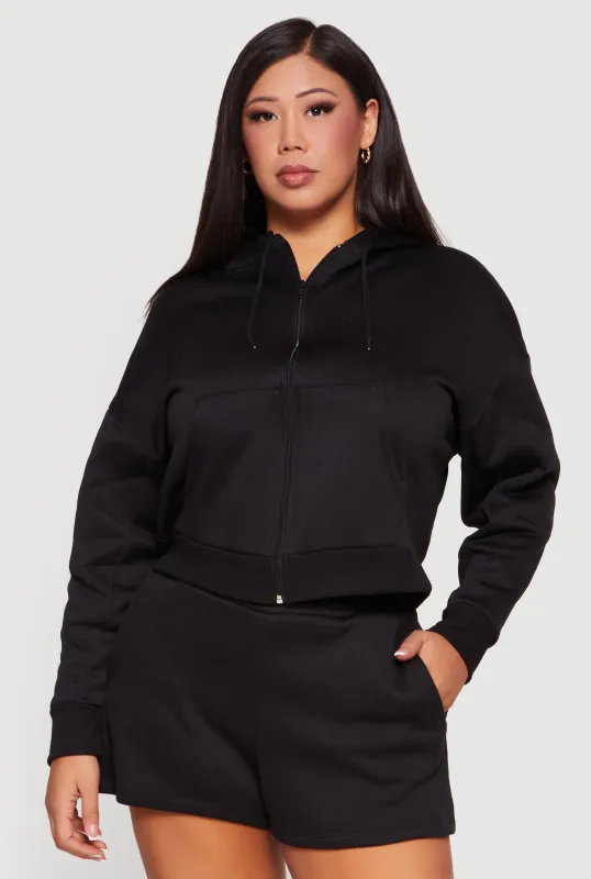 Plus Size Zip Front Fleece Lined Hooded Sweatshirt made by Rainbow