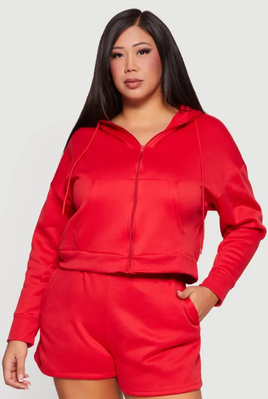 Plus Size Zip Front Fleece Lined Hooded Sweatshirt made by Rainbow