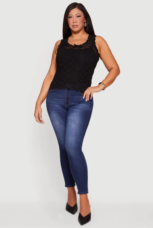 Plus Size Lace Lettuce Edge Bow Detail Tank Top made by Rainbow
