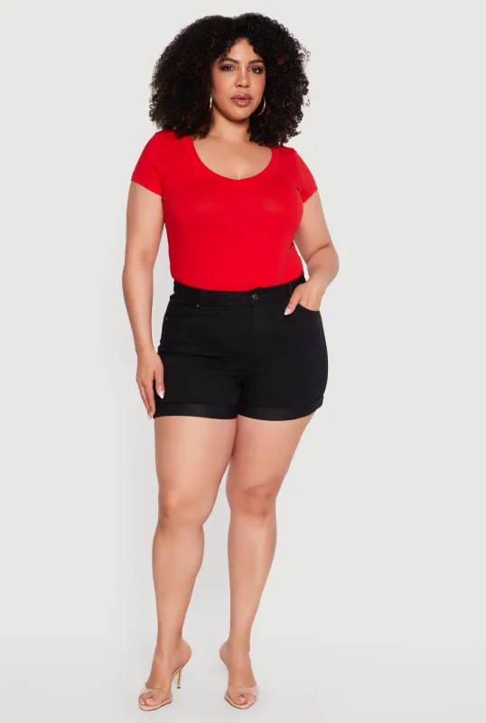 Plus Size High Waisted Fixed Cuff Shorts made by Rainbow