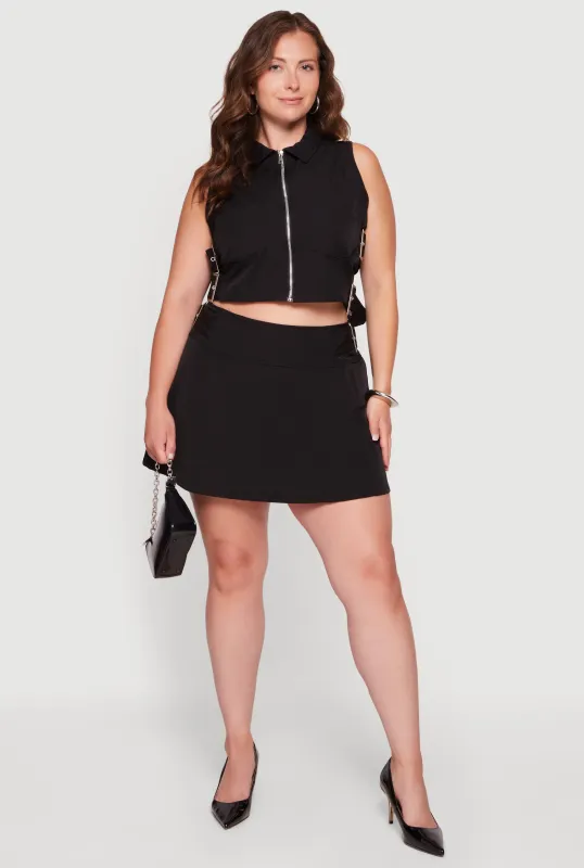 Plus Size Drop Waist Buckle Detail Skirt made by Rainbow