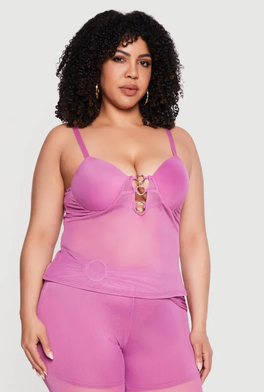 Plus Size Metallic O Ring Mesh Sweetheart Neckline Top made by Rainbow