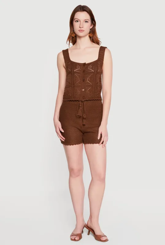 Drawstring Waist Crochet Shorts made by Almost Famous