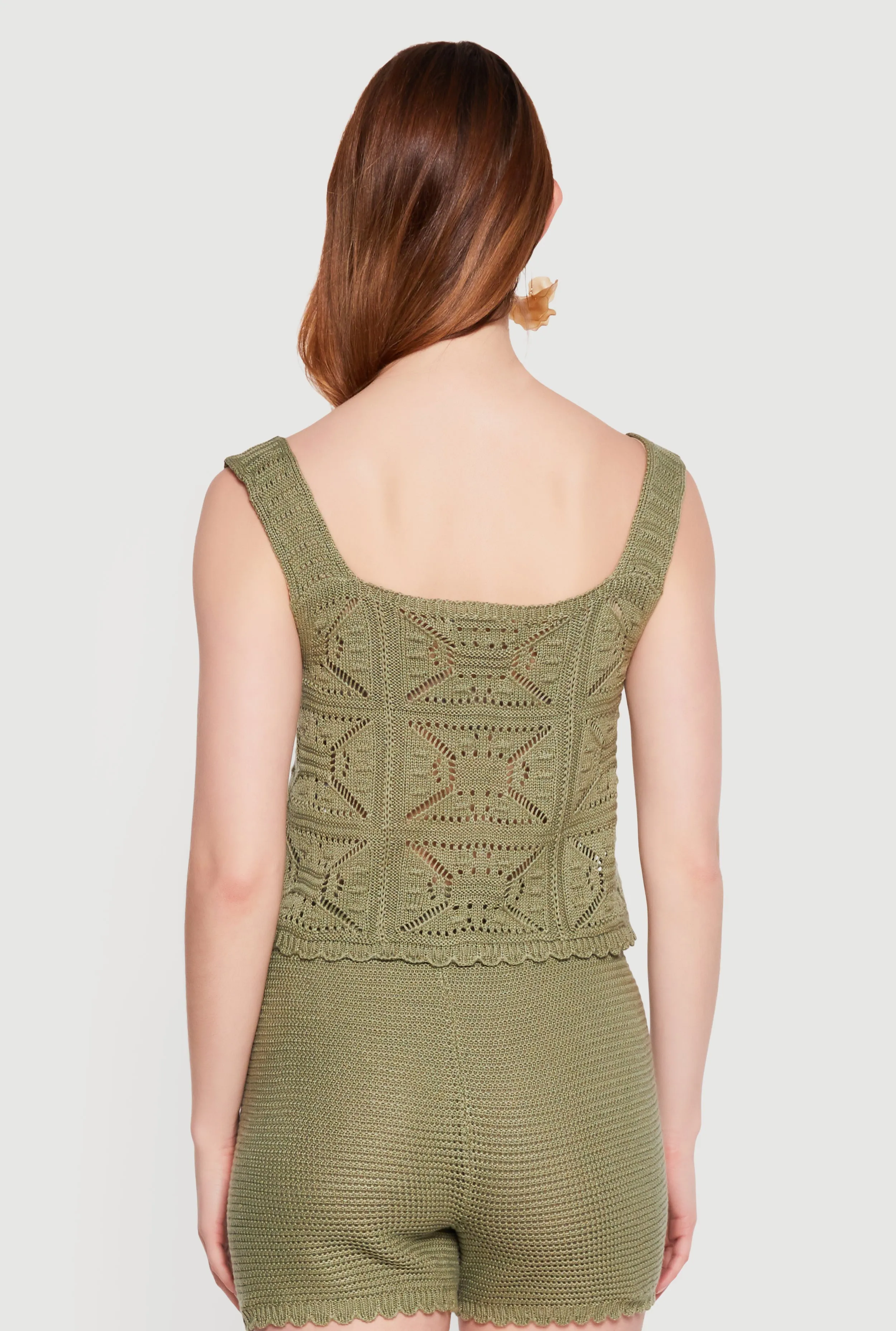Crochet Scalloped Hem Square Neck Button Front Vest sold by Rainbow product image thumbnail 5
