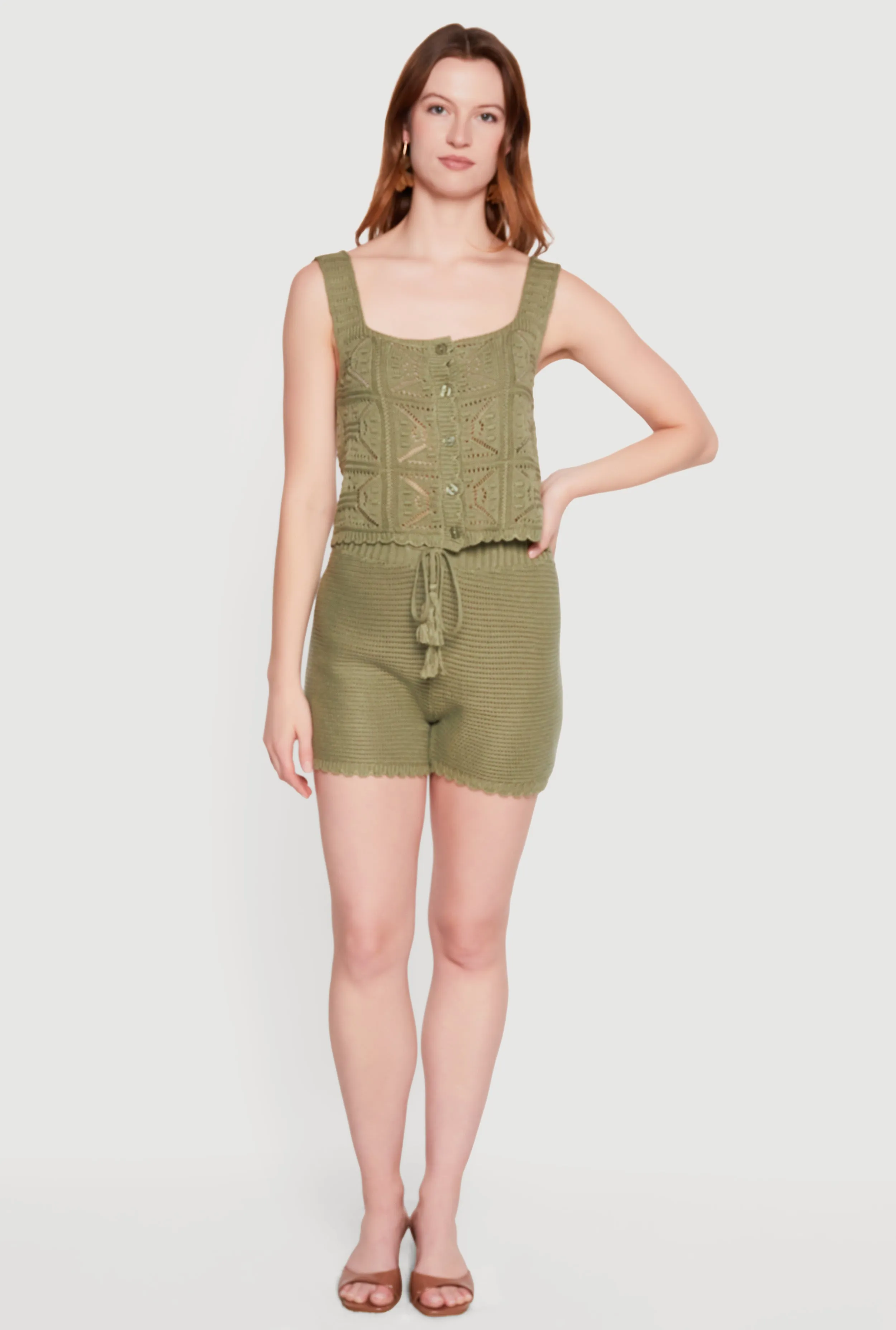 Crochet Scalloped Hem Square Neck Button Front Vest sold by Rainbow product image thumbnail 2