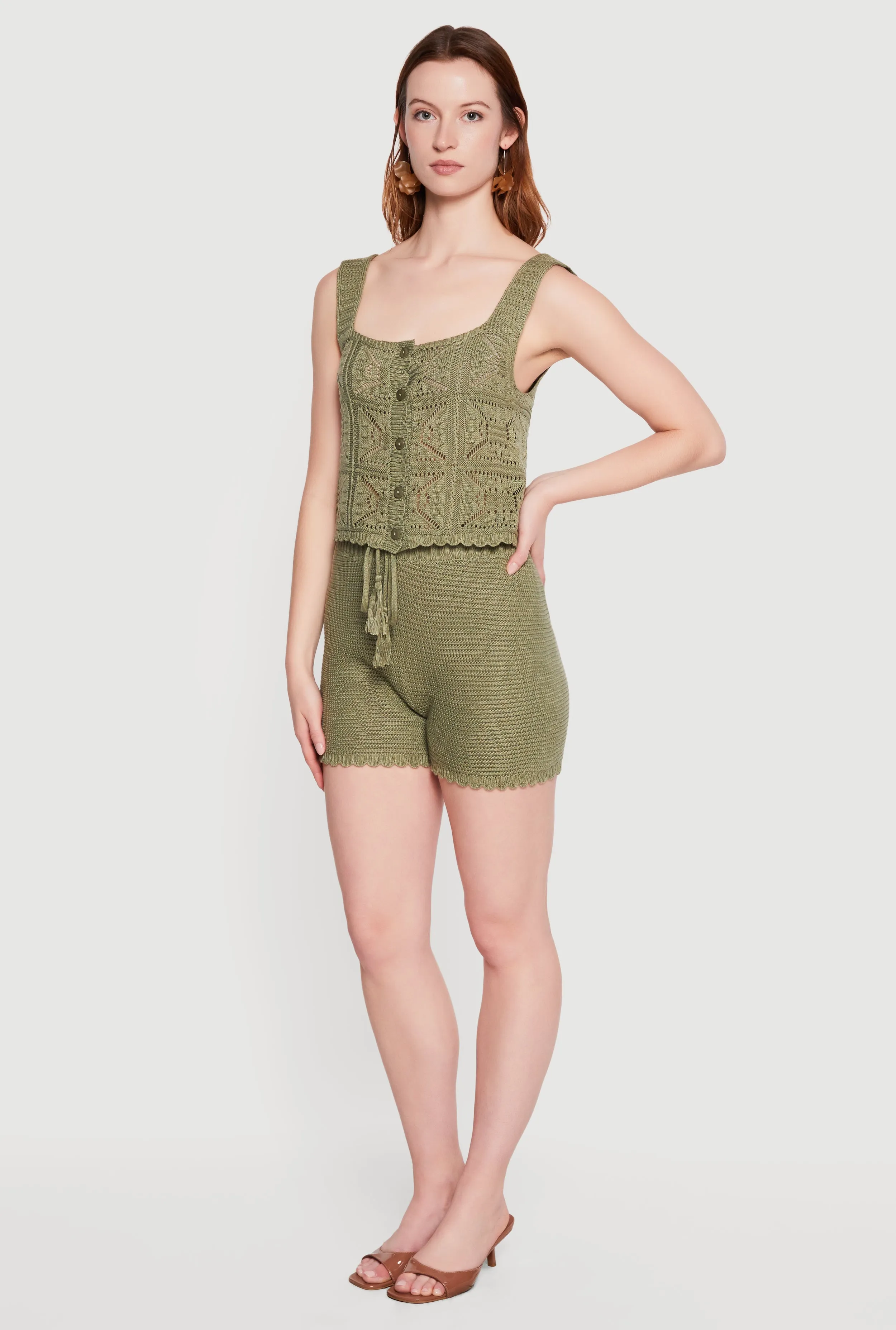 Crochet Scalloped Hem Square Neck Button Front Vest sold by Rainbow product image thumbnail 3