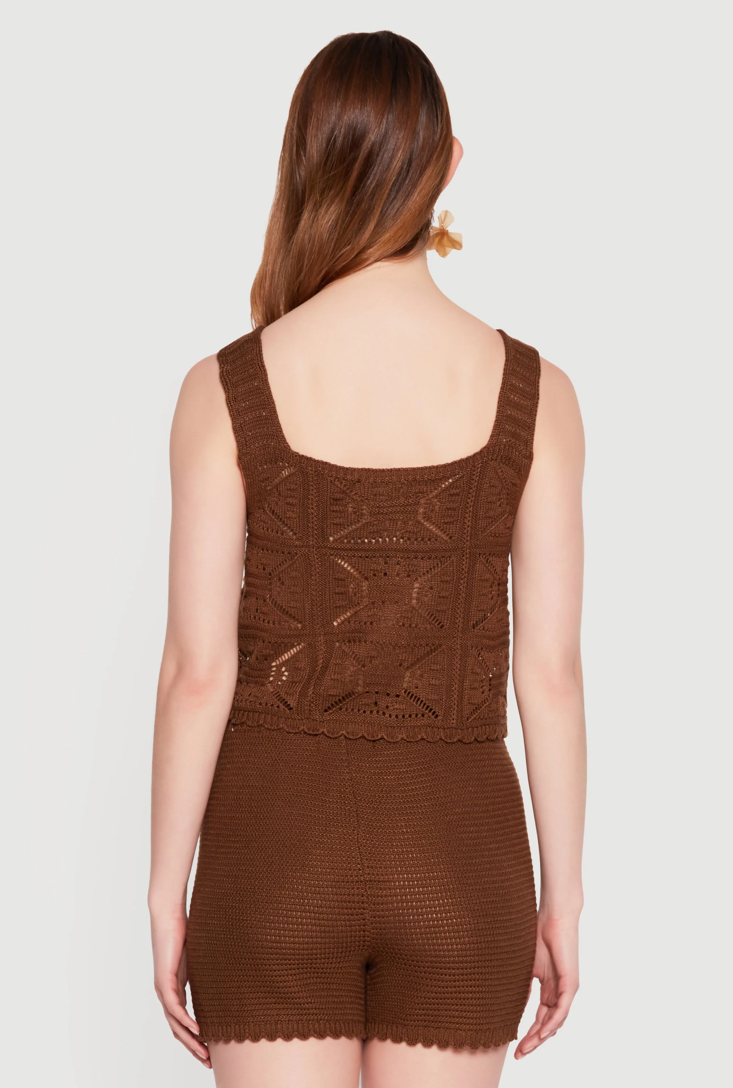 Crochet Scalloped Hem Square Neck Button Front Vest sold by Rainbow product image thumbnail 4