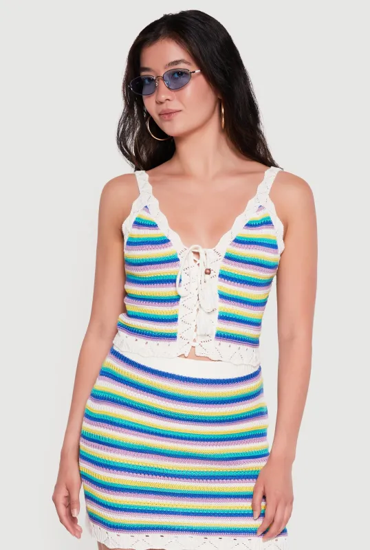 Almost Famous Striped Crochet Lace Up Cami made by Almost Famous