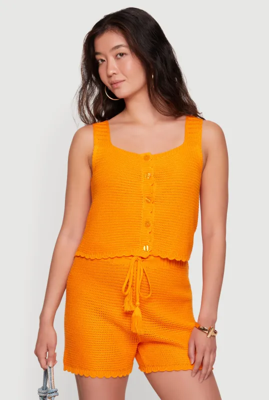 Crochet Square Neck Scalloped Hem Vest made by Almost Famous