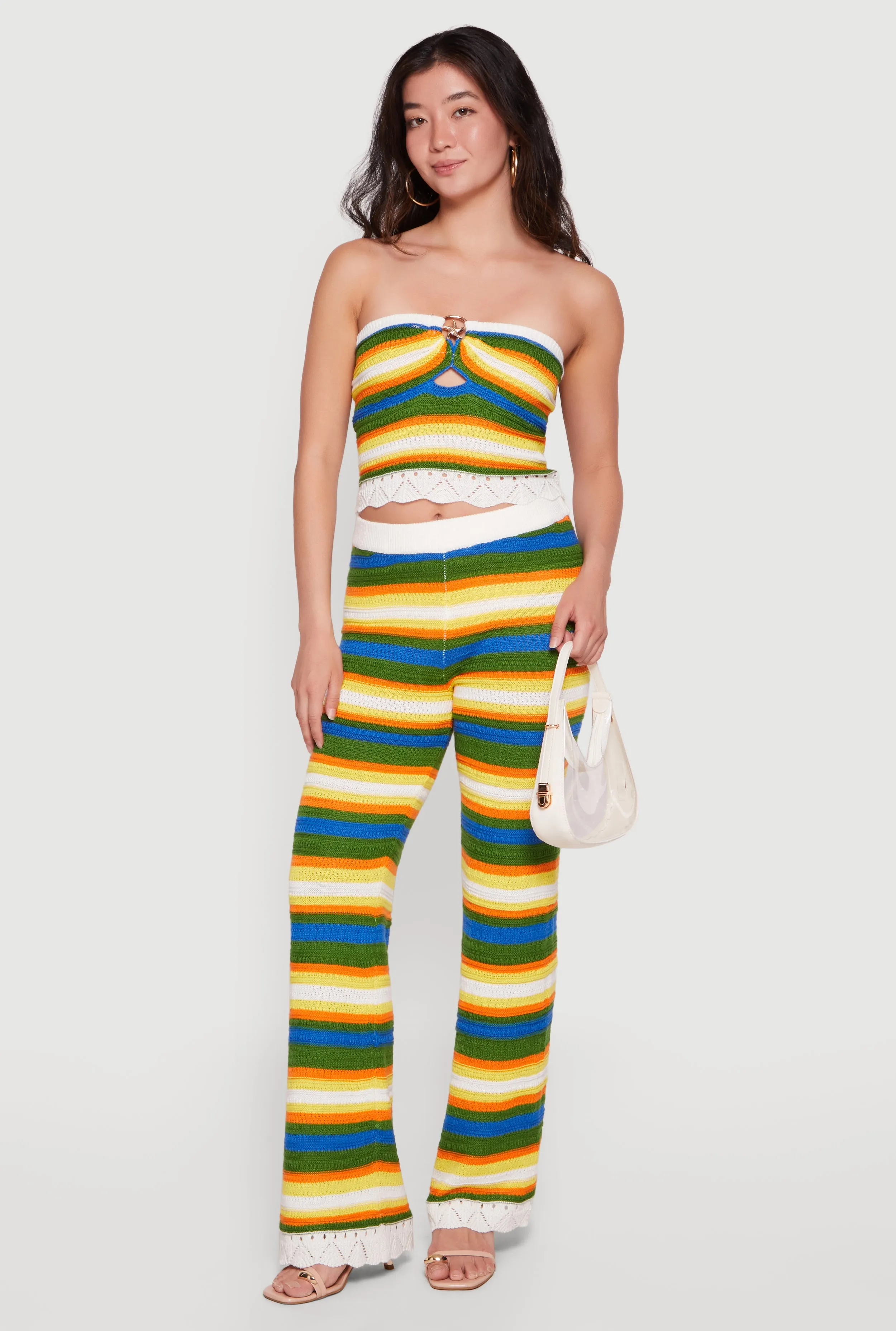Pointelle Knit Hem Striped Flare Leg Crochet Pants sold by Rainbow product image thumbnail 2