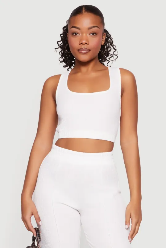 Solid Textured Knit Crop Top made by iris