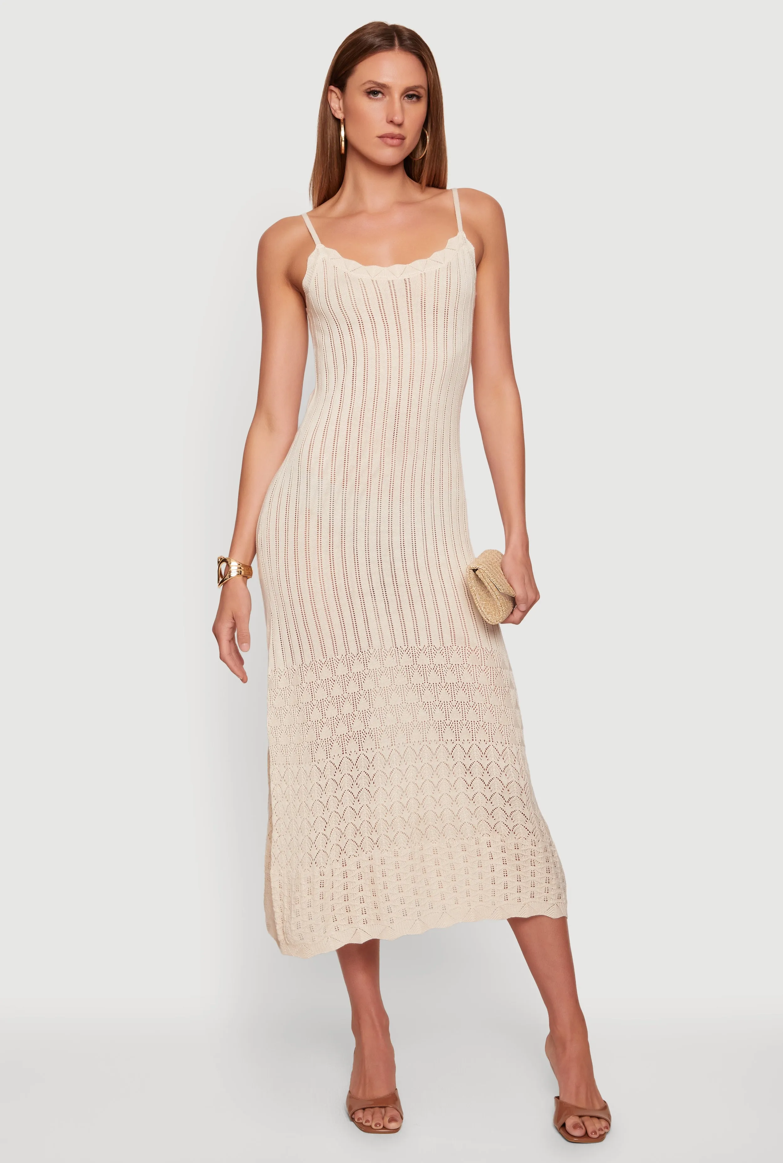 Pointelle Knit Hem Scoop Neck Crochet Dress sold by Rainbow product image thumbnail 3