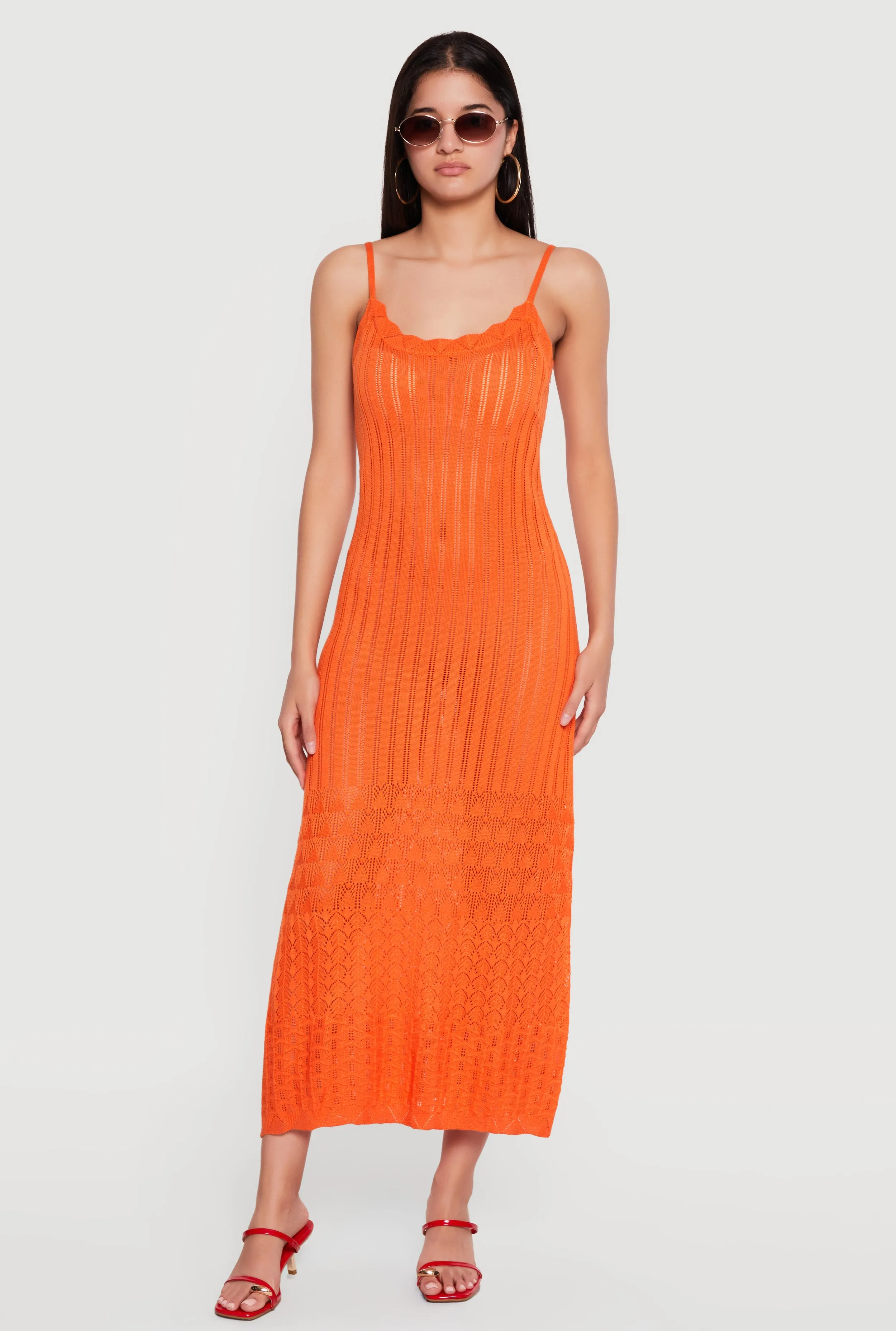 Pointelle Knit Hem Scoop Neck Crochet Dress sold by Rainbow
