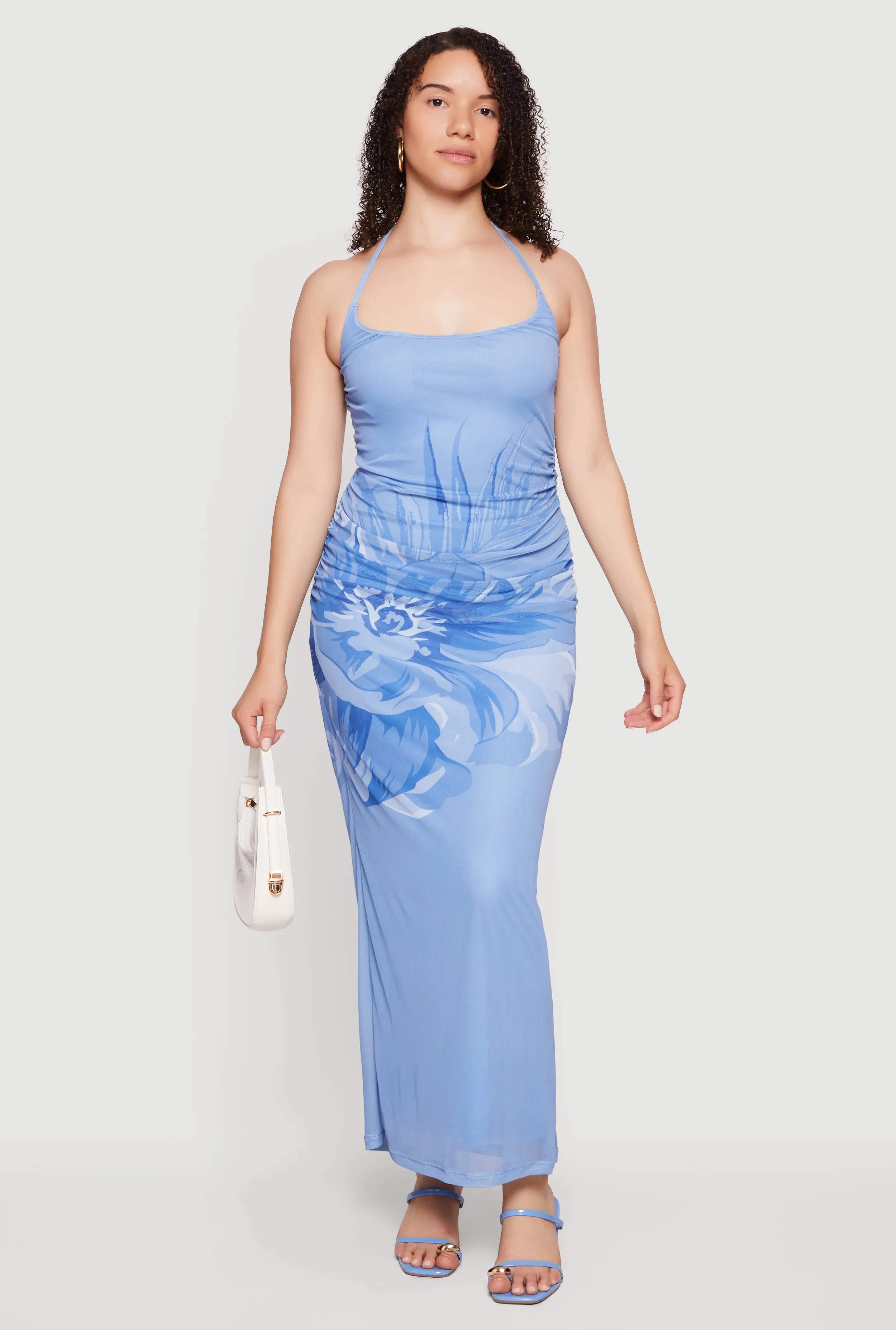 Floral Print Mesh Overlay Tie Back Halter Dress sold by Rainbow product image thumbnail 2