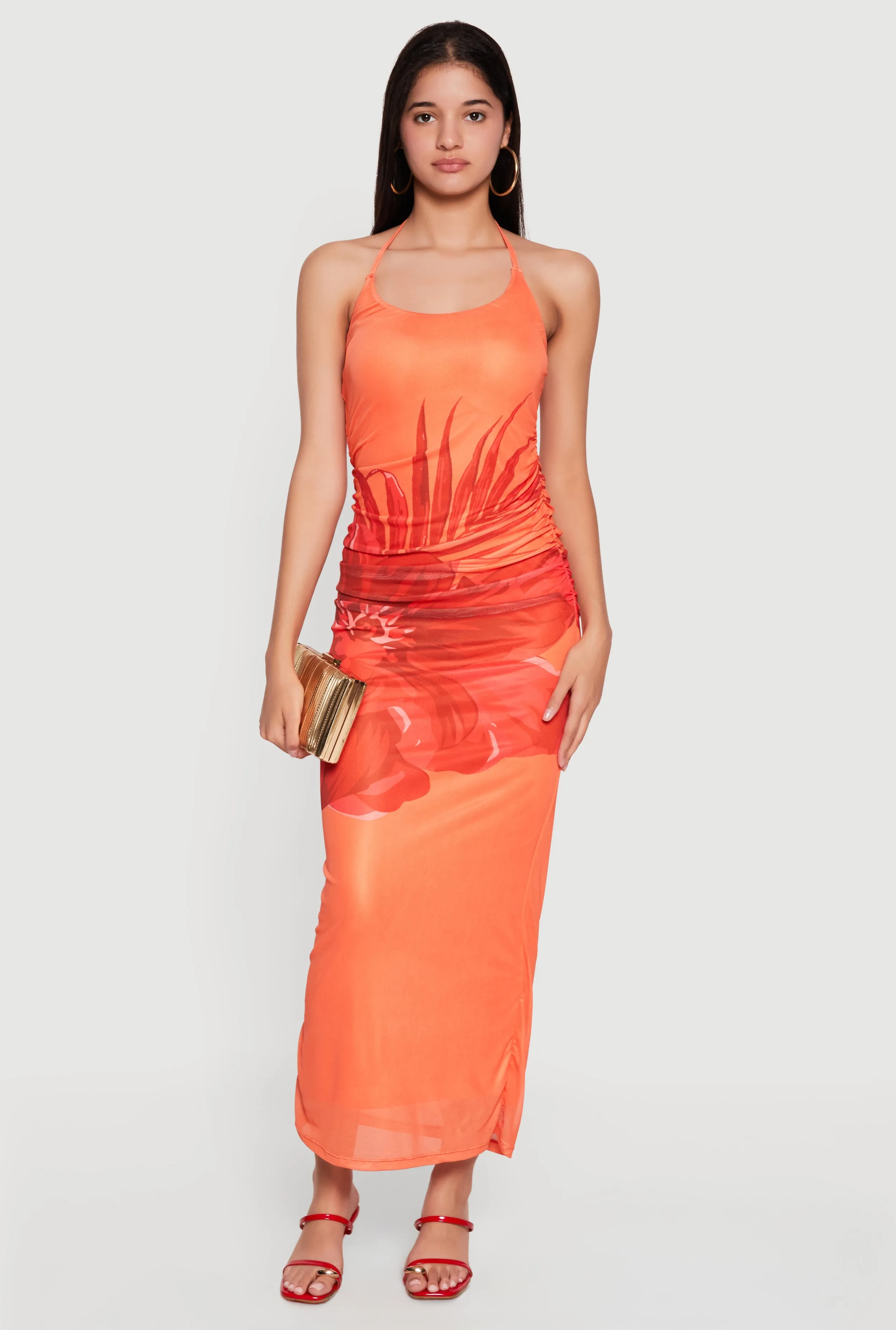 Floral Print Mesh Overlay Tie Back Halter Dress sold by Rainbow