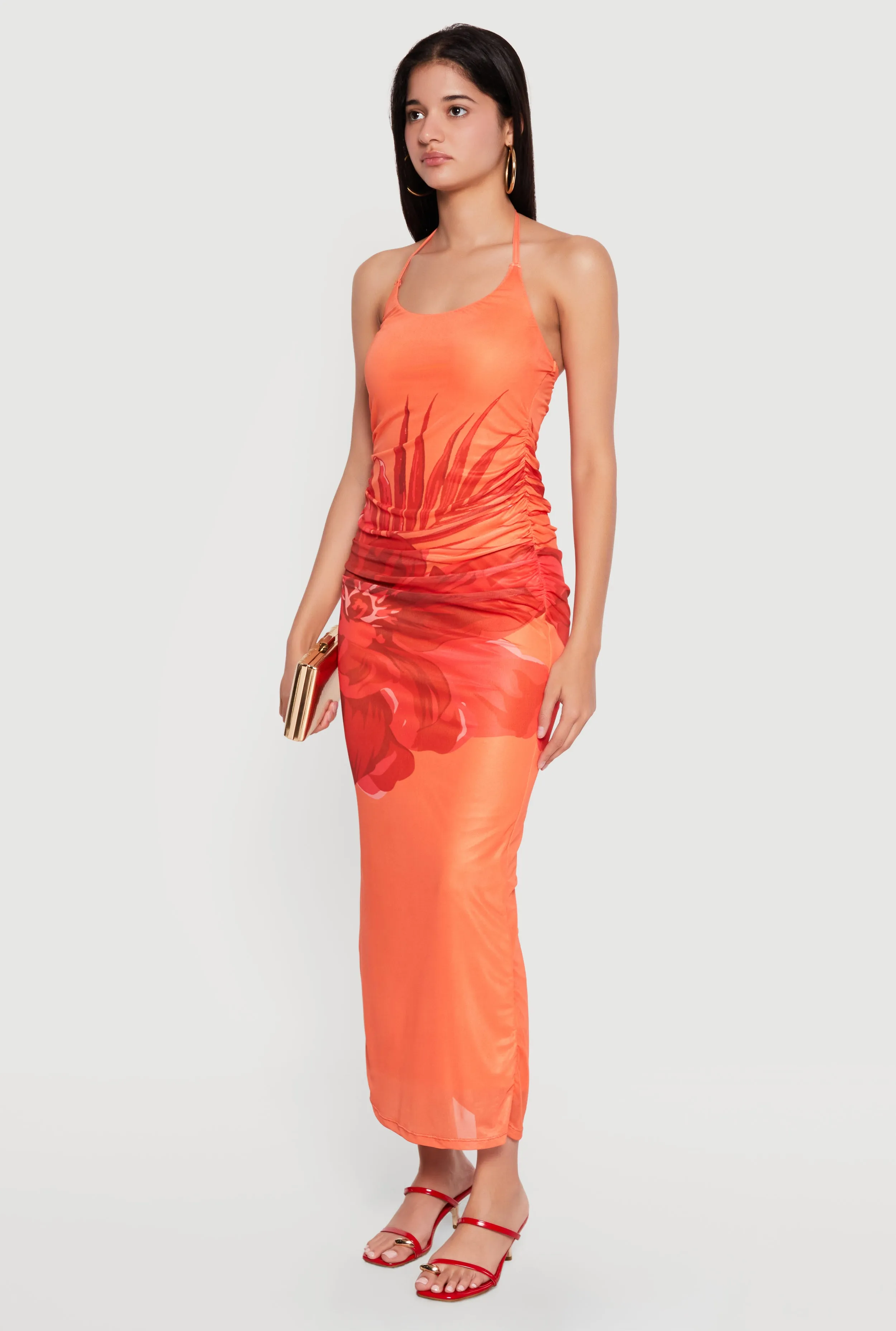 Floral Print Mesh Overlay Tie Back Halter Dress sold by Rainbow product image thumbnail 2
