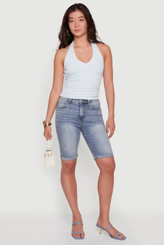 Ribbed Knit Open Back Halter Top made by iris