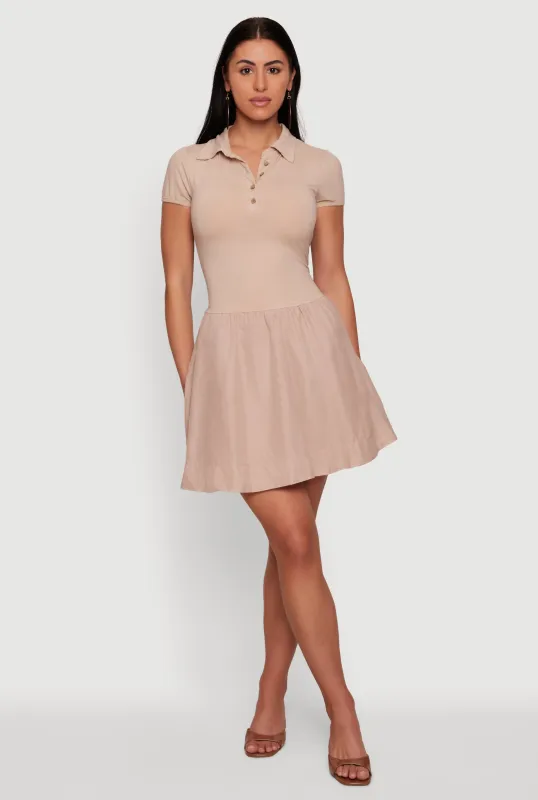Quarter Button Front Polo Skater Dress made by Rainbow