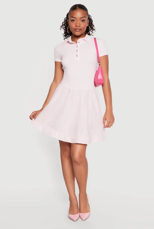 Quarter Button Front Polo Skater Dress made by Rainbow