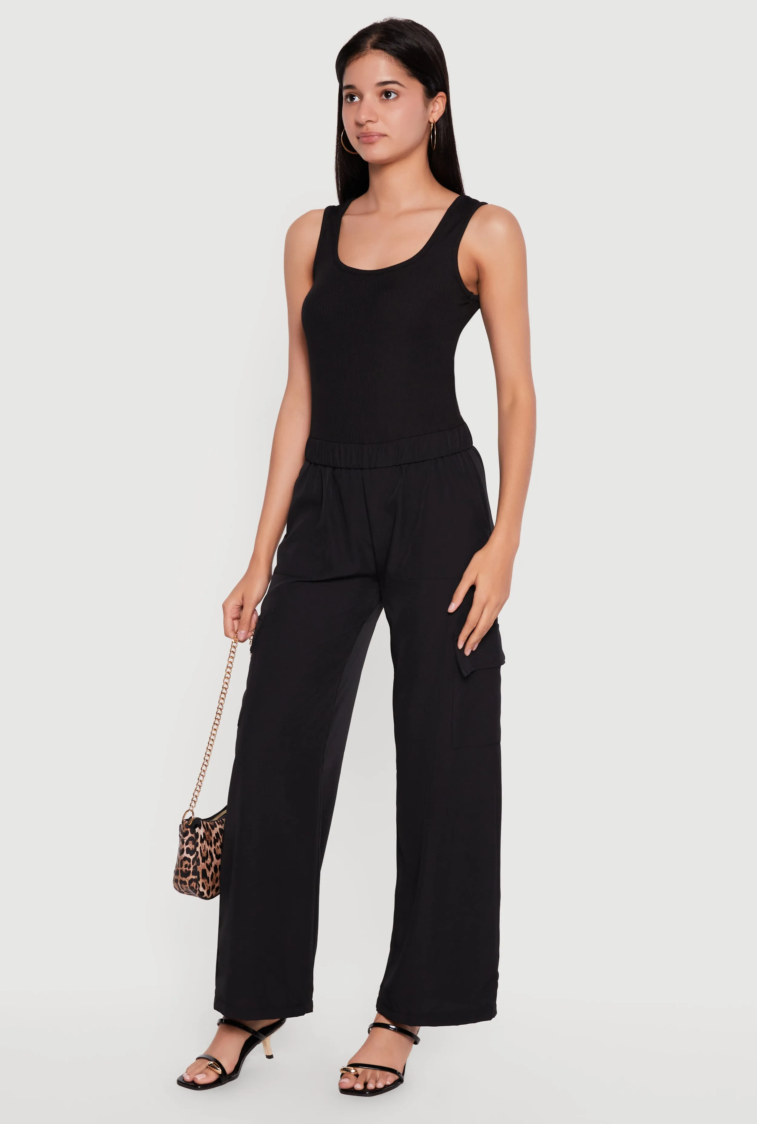 Sleeveless Elastic Waist Jumpsuit with Cargo Pockets sold by Rainbow product image thumbnail 2