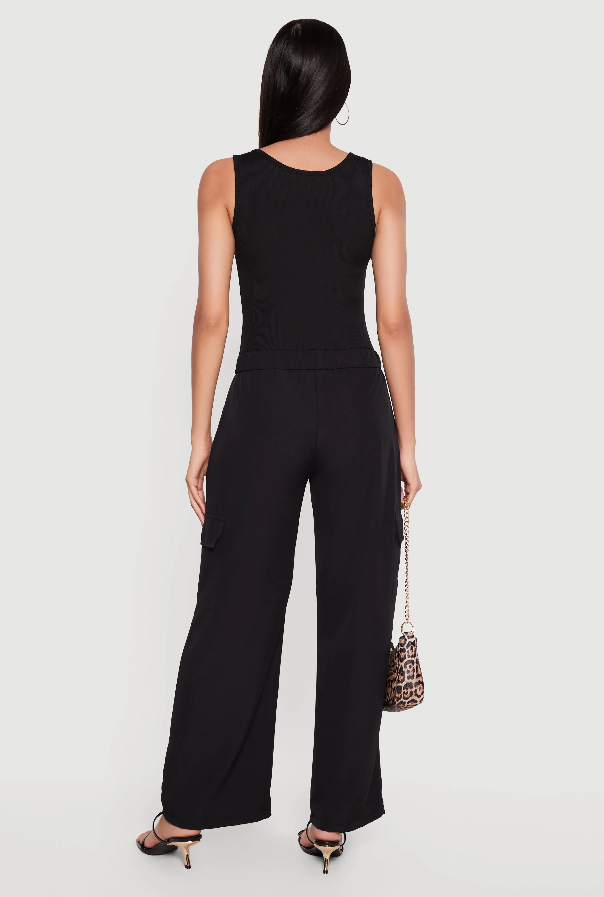 Sleeveless Elastic Waist Jumpsuit with Cargo Pockets sold by Rainbow product image thumbnail 3