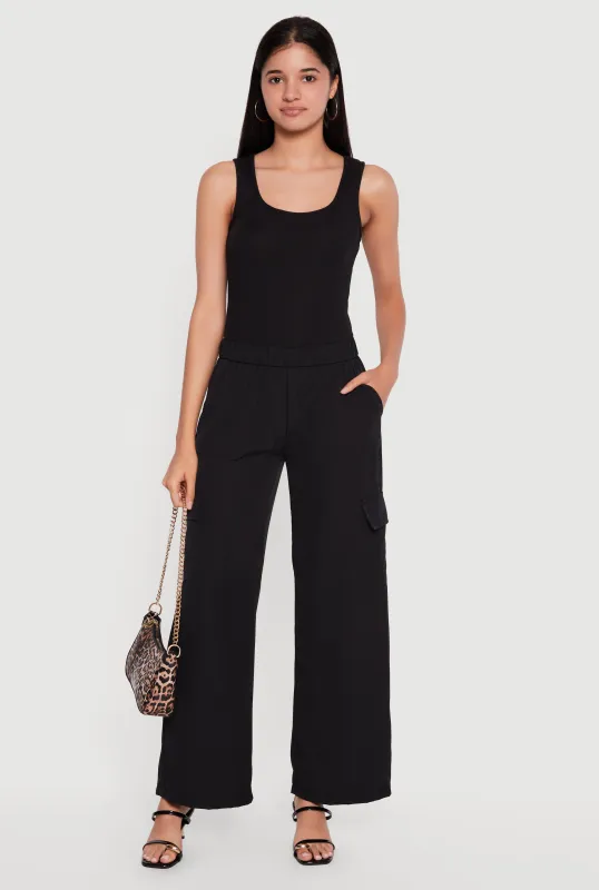 Sleeveless Elastic Waist Jumpsuit with Cargo Pockets made by Rainbow
