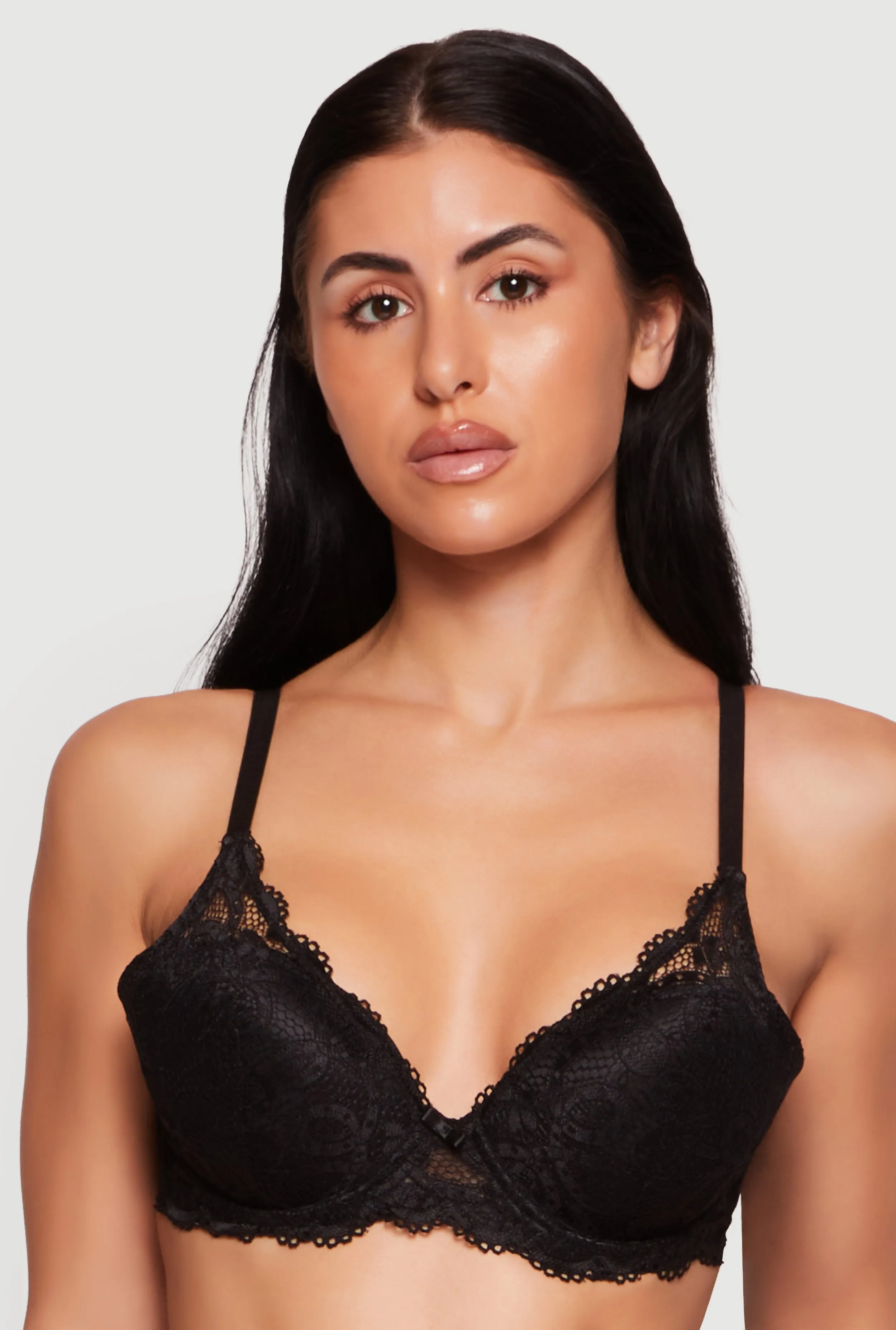 Scalloped Lace Bow Detail Plunge Bra sold by Rainbow