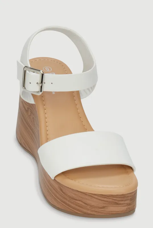 Faux Leather Ankle Strap Cork Wedge Heels made by Rainbow