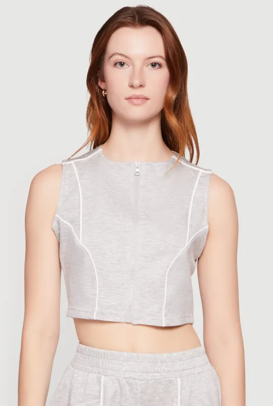 Contrast Piping Zip Front Crop Top made by Rainbow