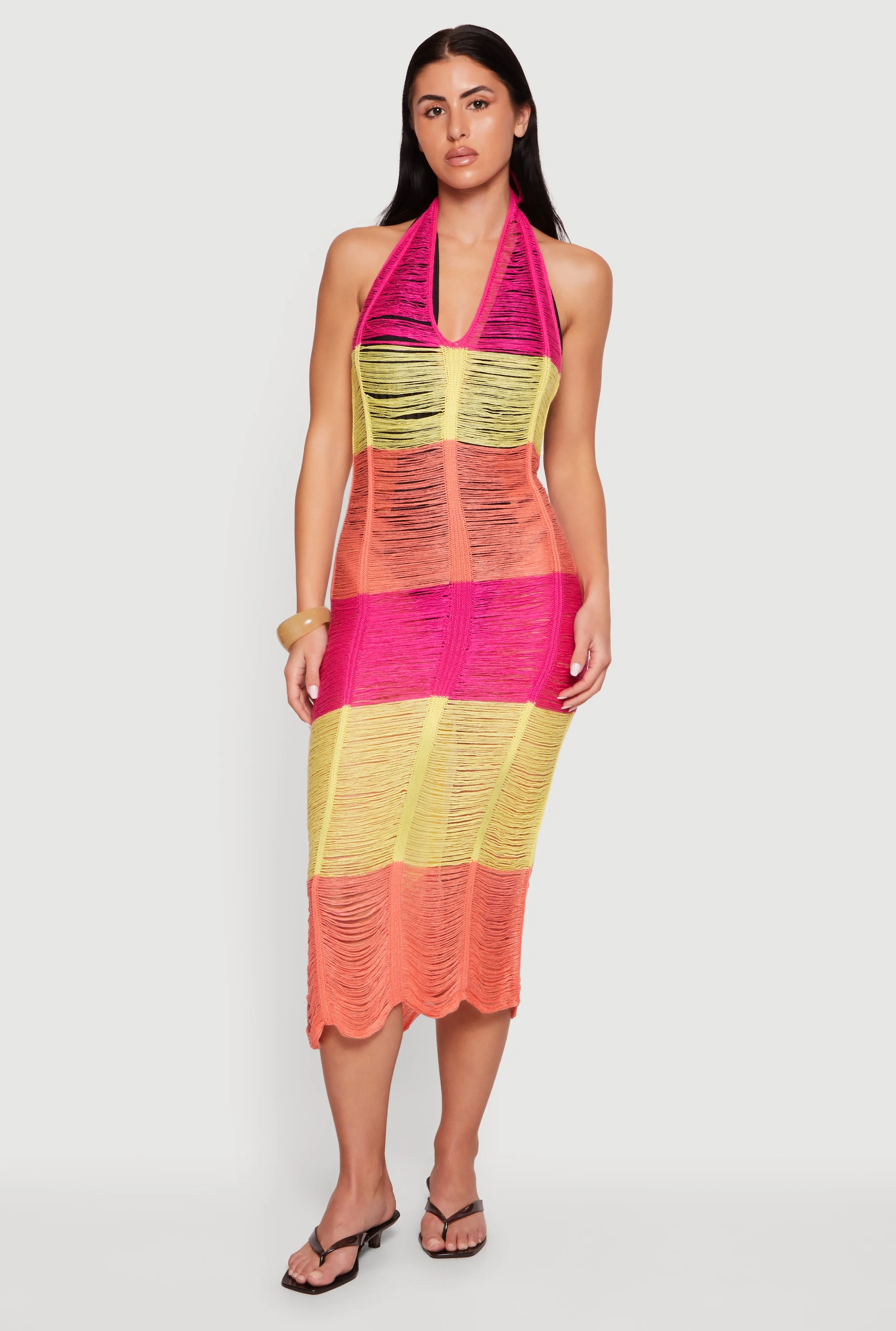Tie Back Halter Neck Distressed Striped Dress sold by Rainbow product image thumbnail 2