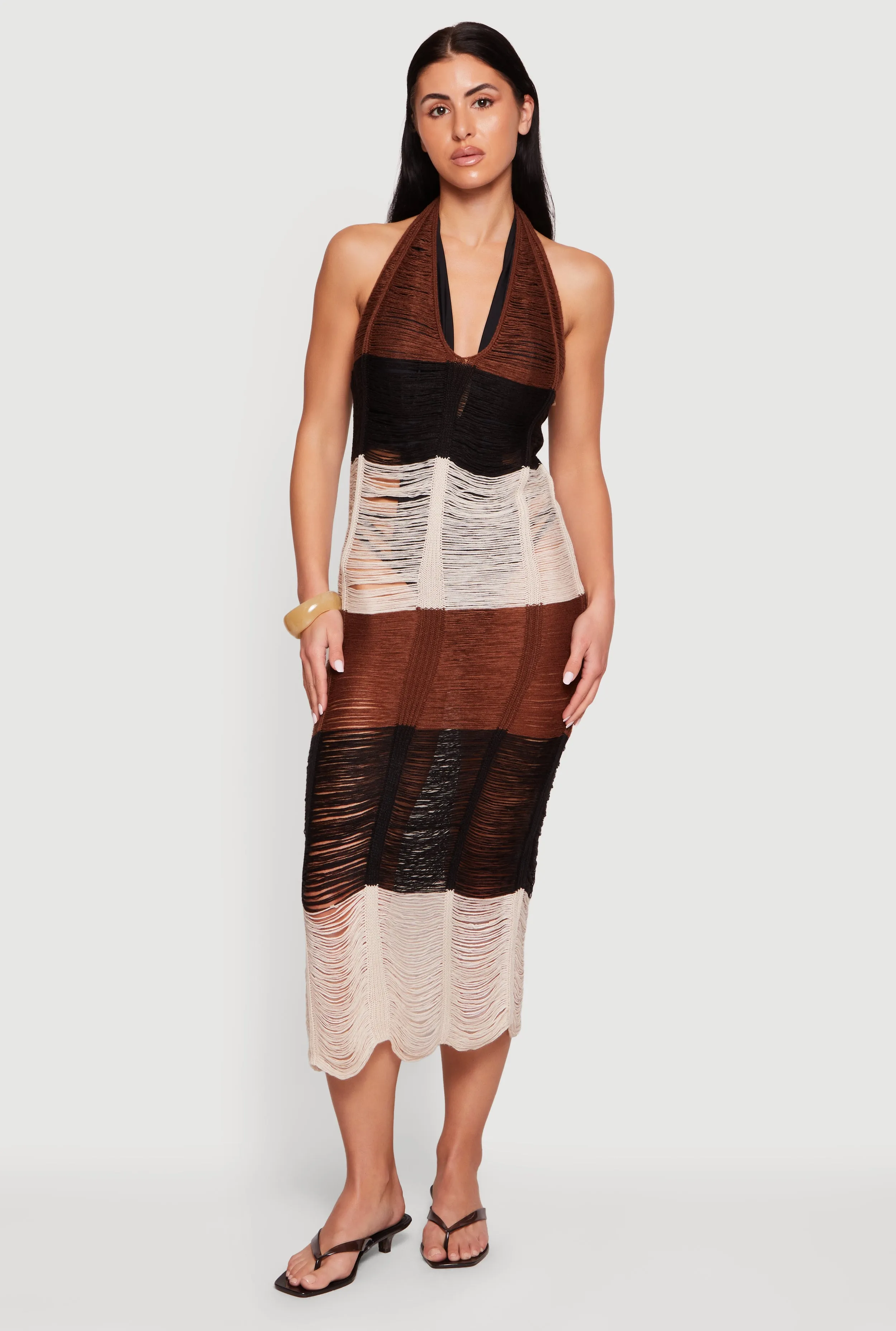 Tie Back Halter Neck Distressed Striped Dress sold by Rainbow product image thumbnail 3