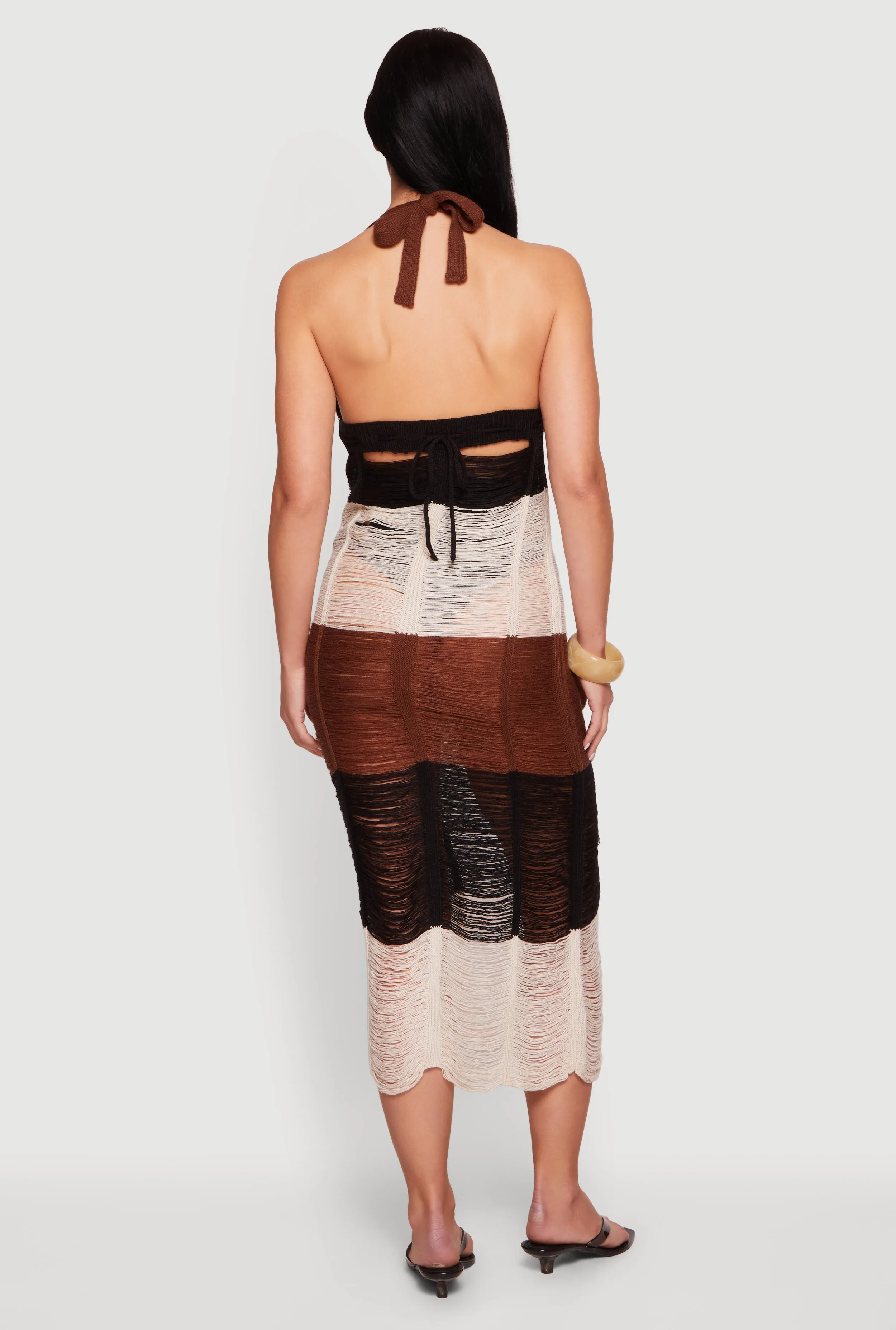 Tie Back Halter Neck Distressed Striped Dress sold by Rainbow product image thumbnail 3