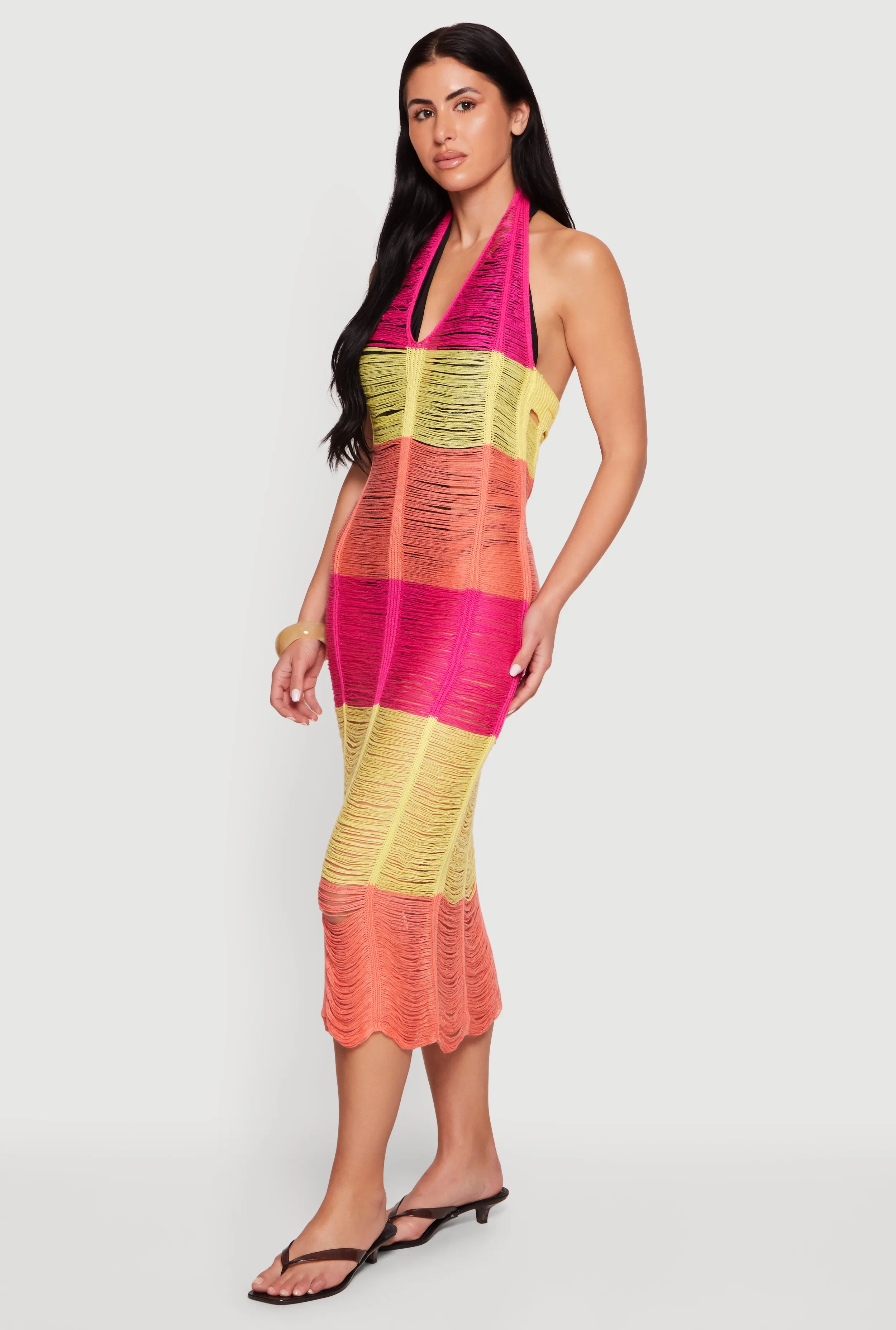 Tie Back Halter Neck Distressed Striped Dress sold by Rainbow product image thumbnail 2