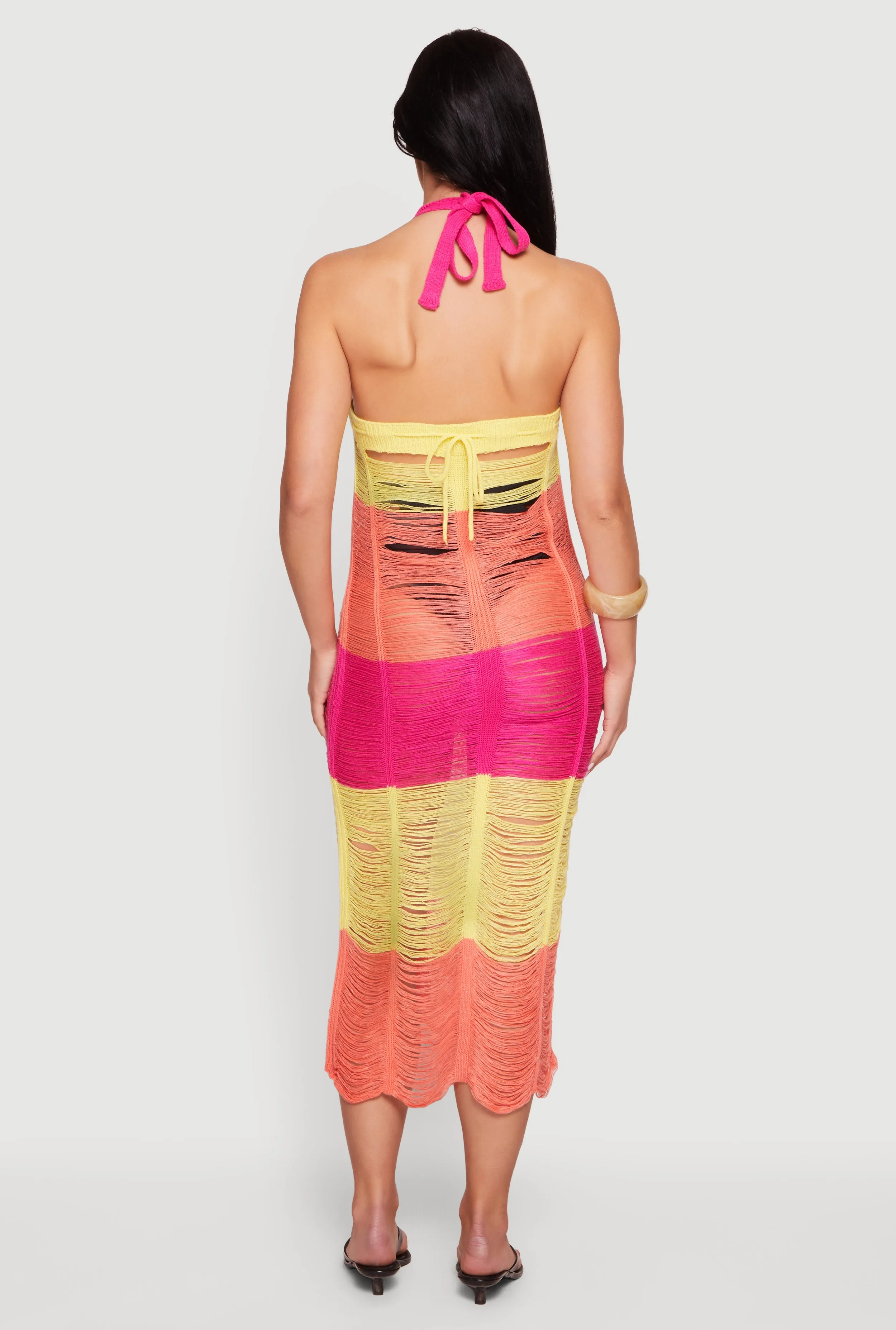 Tie Back Halter Neck Distressed Striped Dress sold by Rainbow product image thumbnail 3