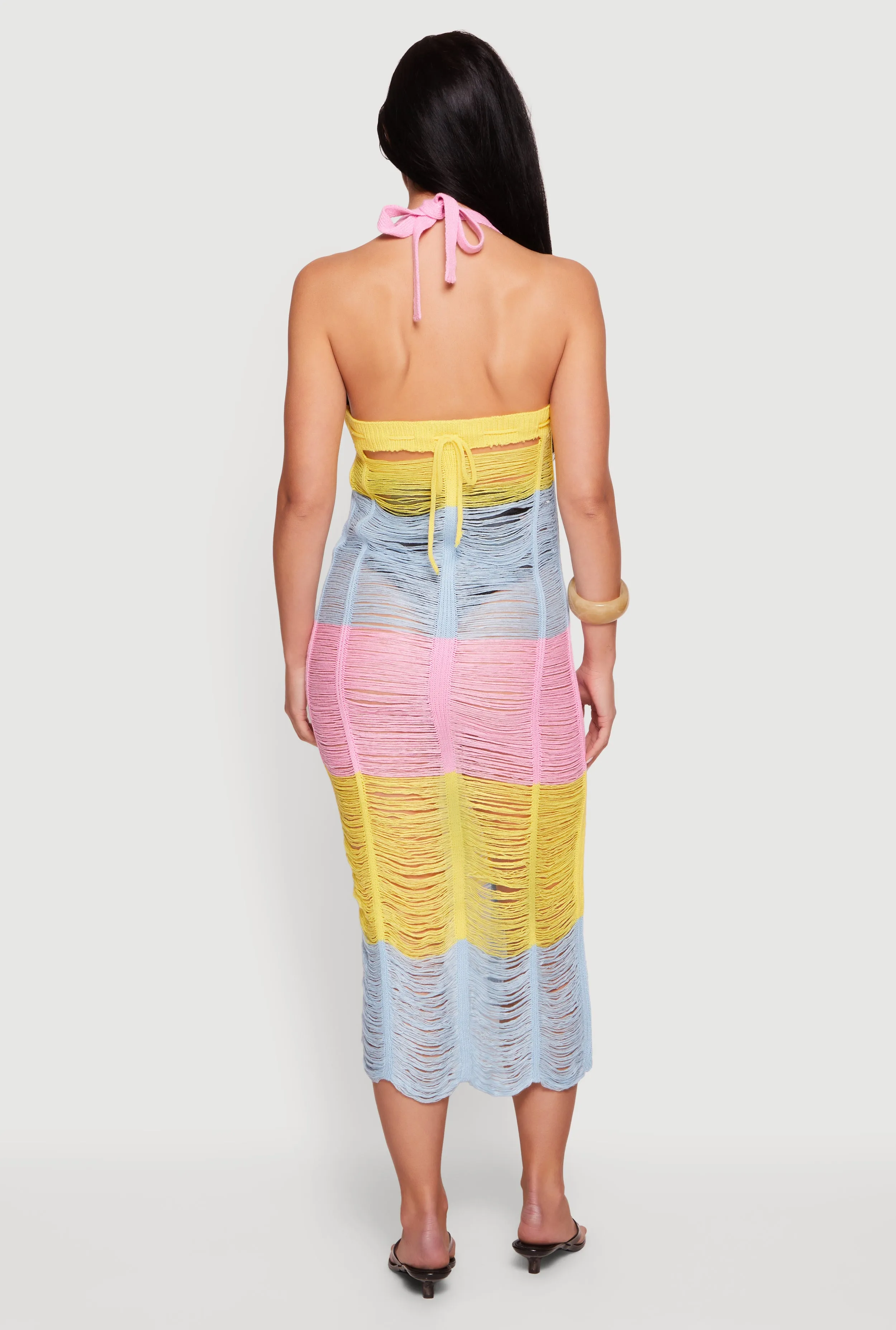 Tie Back Halter Neck Distressed Striped Dress sold by Rainbow product image thumbnail 3