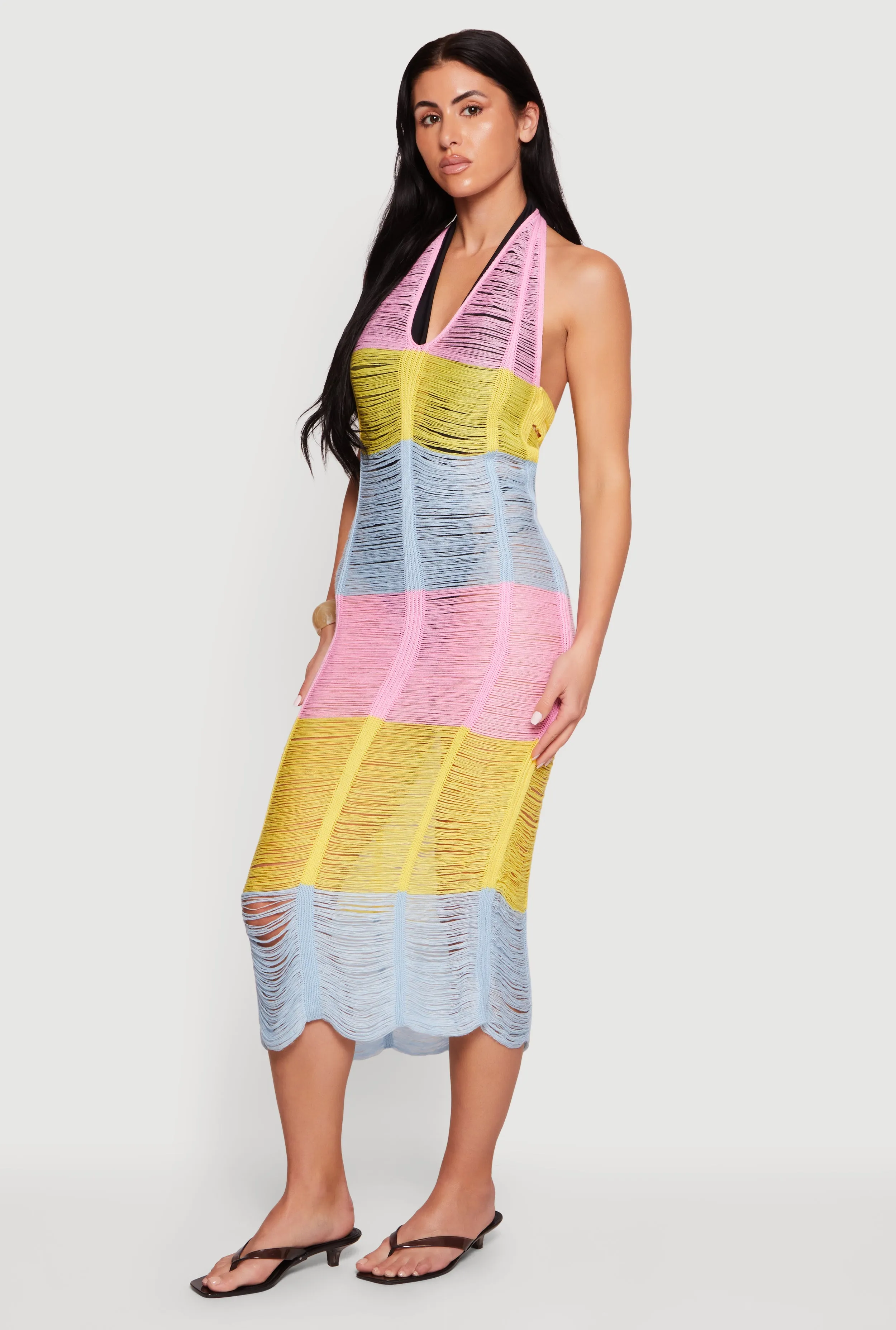 Tie Back Halter Neck Distressed Striped Dress sold by Rainbow product image thumbnail 2