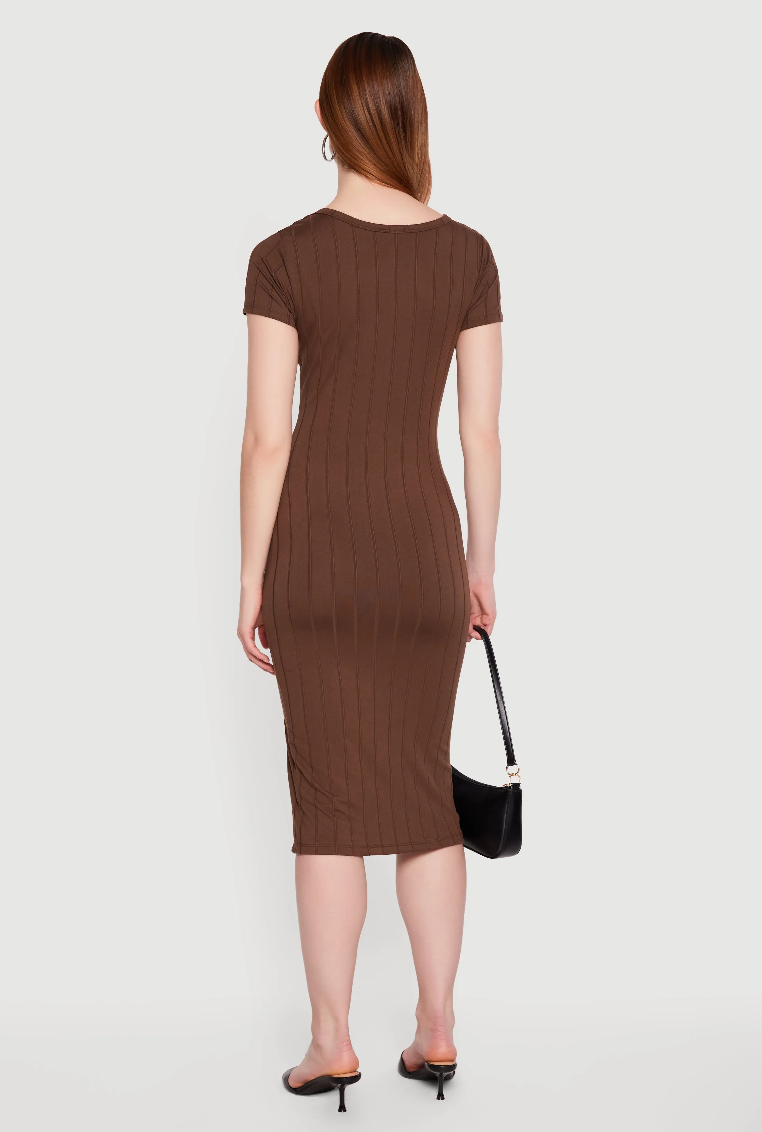 Ribbed Knit Short Sleeve Midi Dress with Side Slit sold by Rainbow product image thumbnail 3