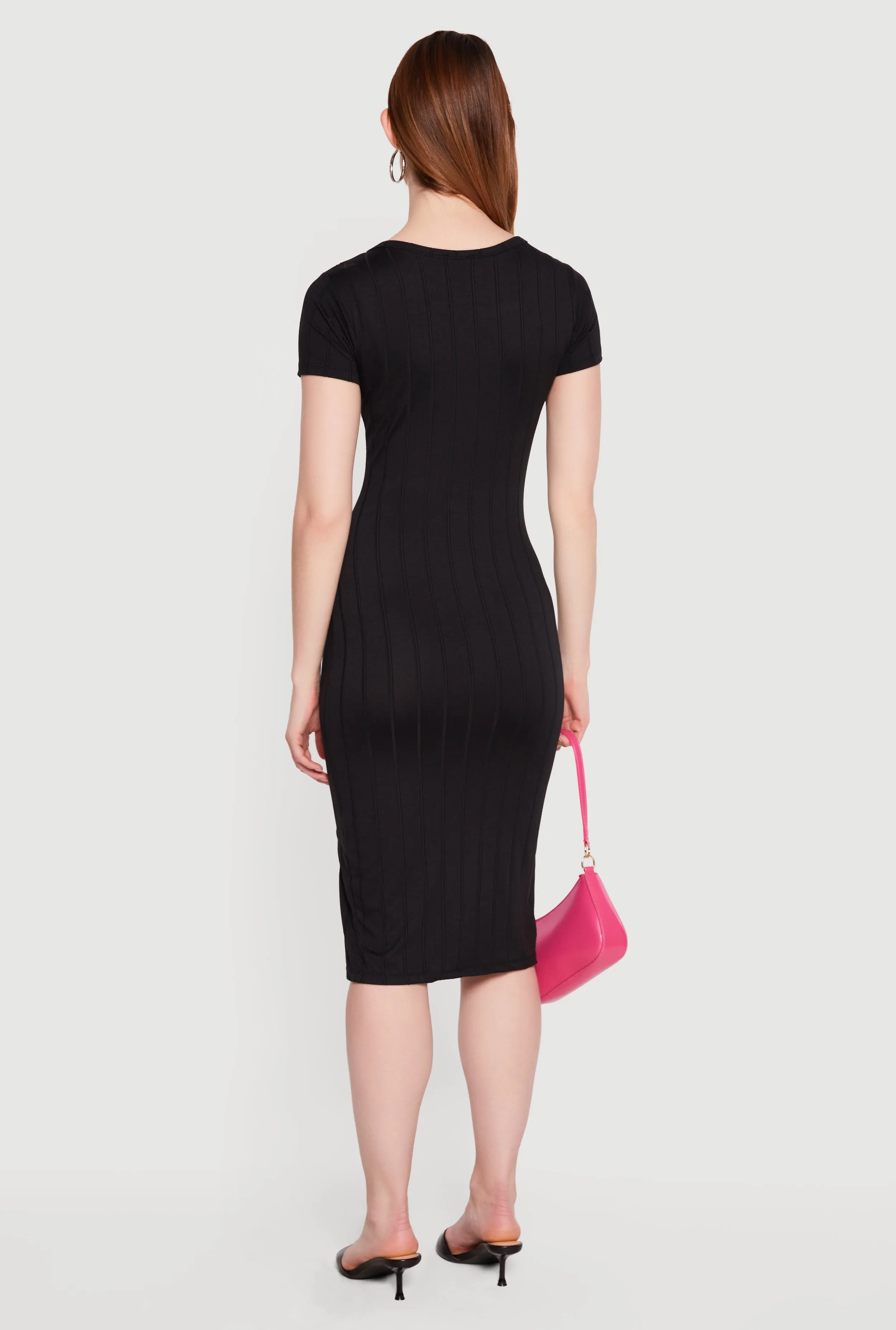 Ribbed Knit Short Sleeve Midi Dress with Side Slit sold by Rainbow product image thumbnail 3