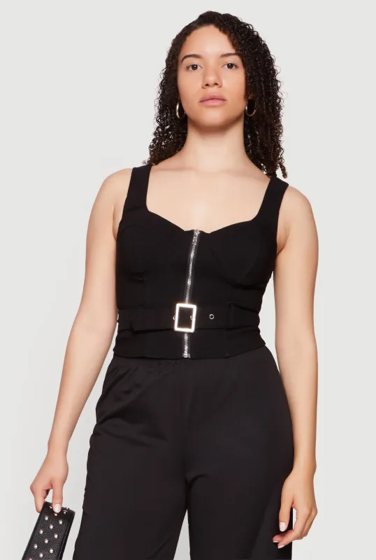 Belted Front Zip Front Bustier Top made by Haute Monde