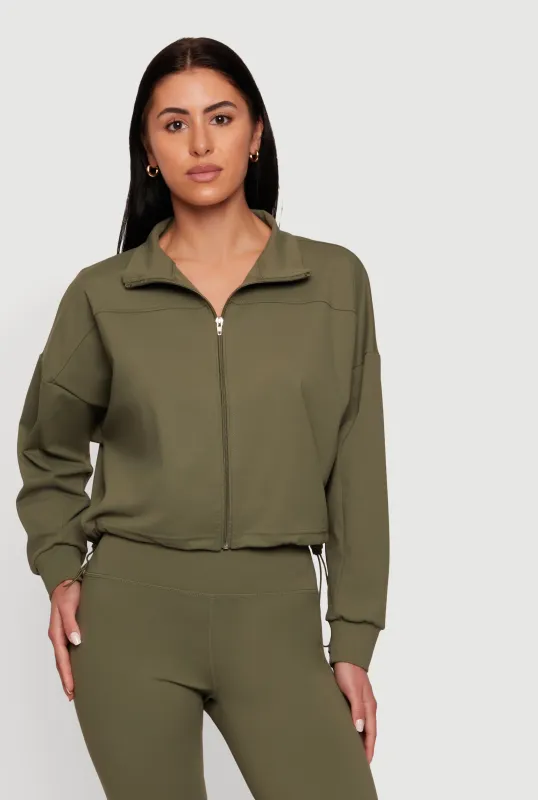 Drop Shoulder Zip Front Collared Sweatshirt made by Rainbow