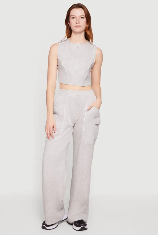 Modal Contrast Trim Piping Cargo Pocket Sweatpants made by Rainbow