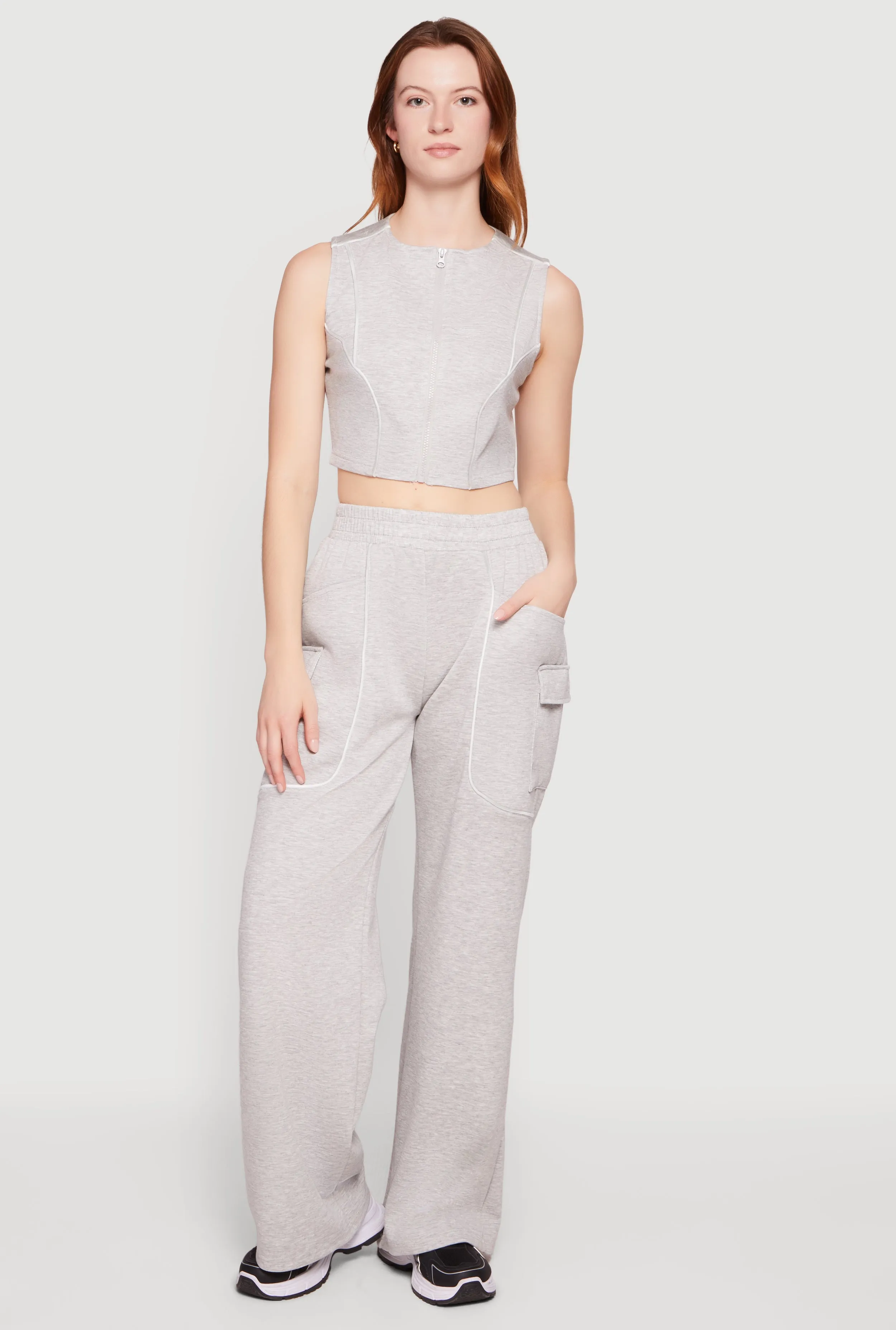 Modal Contrast Trim Piping Cargo Pocket Sweatpants sold by Rainbow