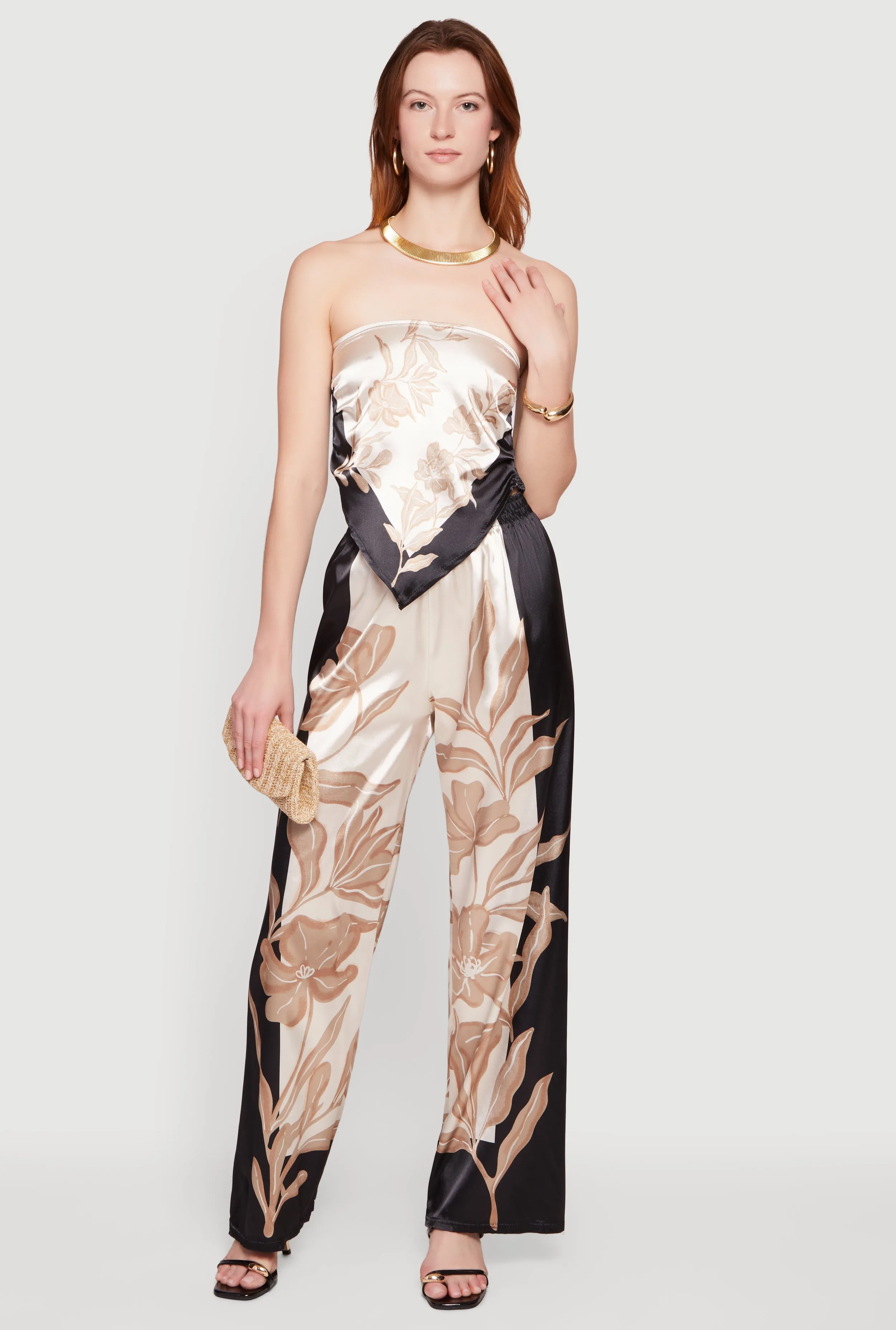 Satin Floral Border Print Wide Leg Floral Pants sold by Rainbow product image thumbnail 3