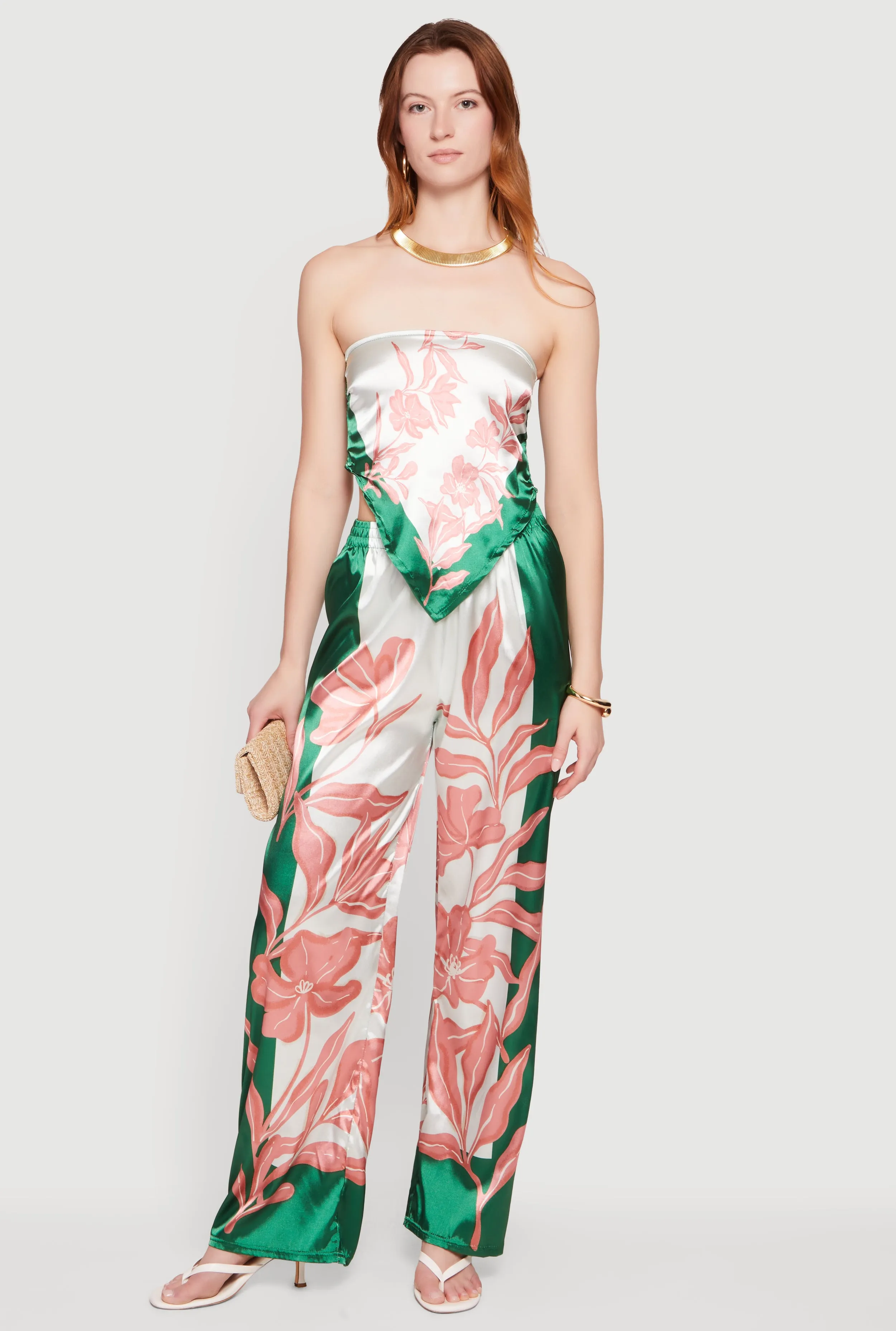 Satin Floral Border Print Wide Leg Floral Pants sold by Rainbow product image thumbnail 2