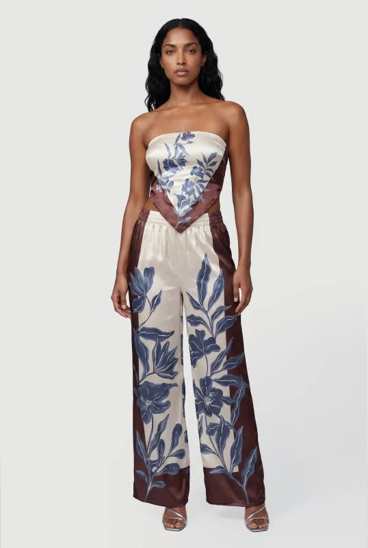 Satin Floral Border Print Wide Leg Floral Pants made by Rainbow