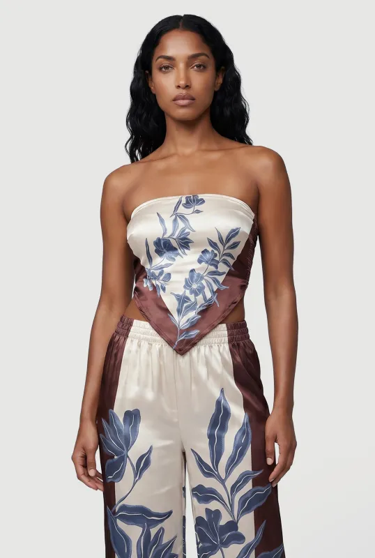 Satin Floral Handkerchief Hem Tube Top made by Rainbow